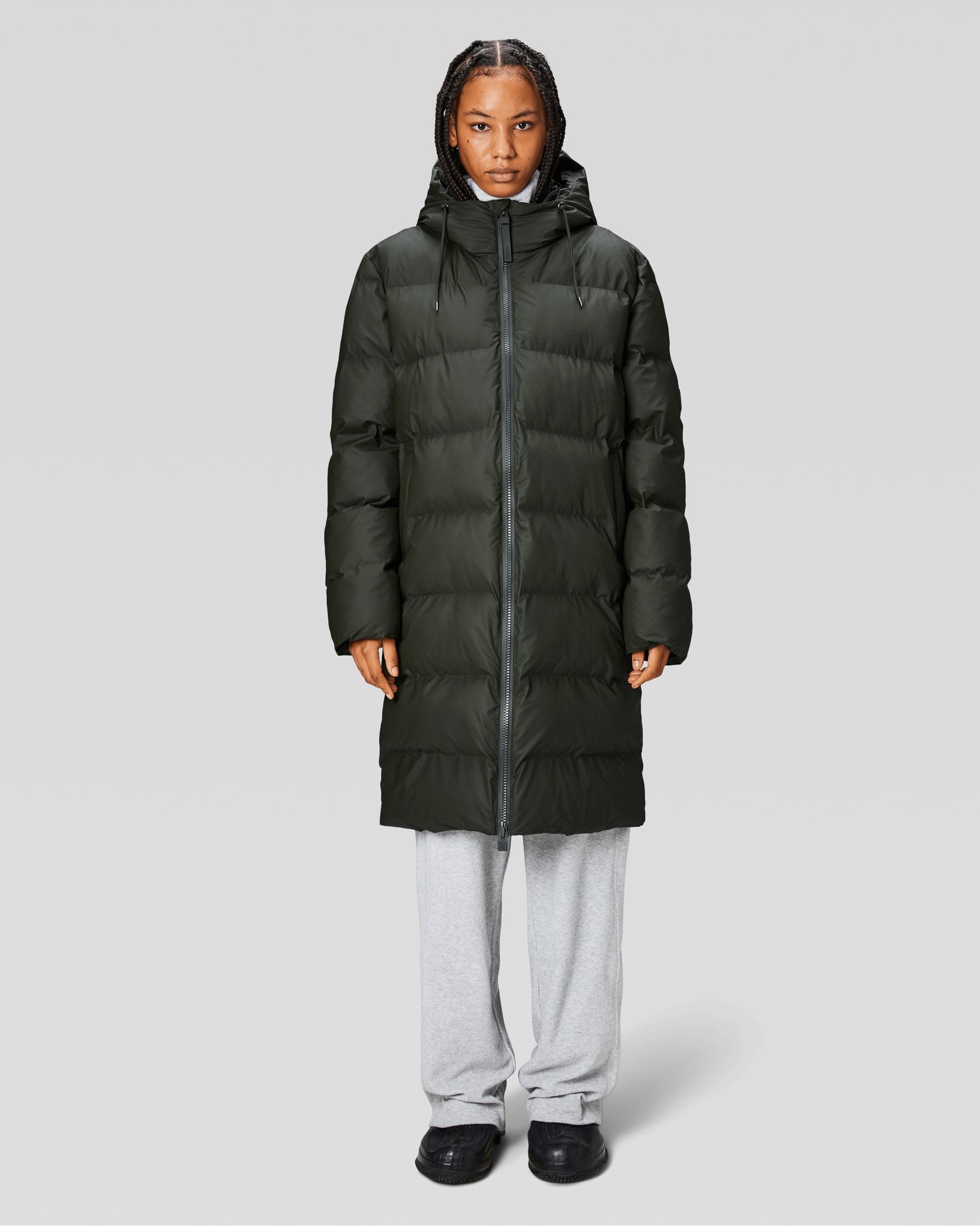 Rains Alta Long Unisex Puffer Jacket - 03 Green - Image 4
