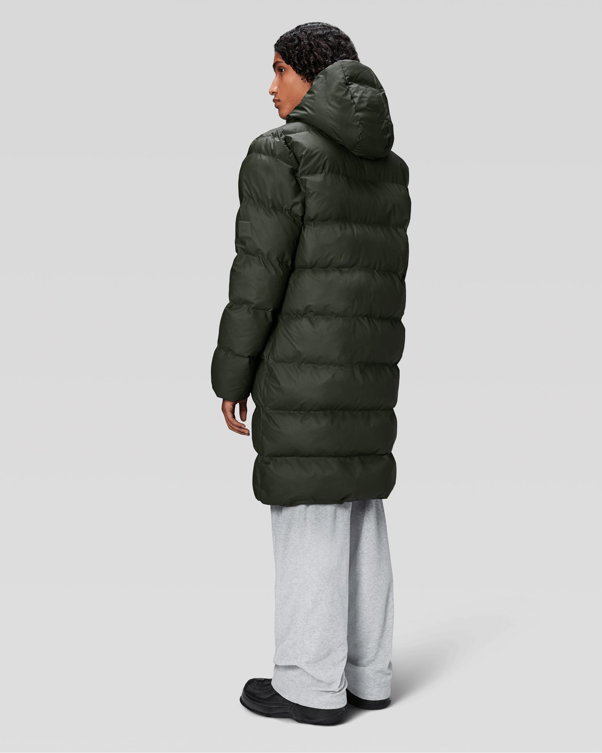 Rains Alta Long Unisex Puffer Jacket - 03 Green - Image 7