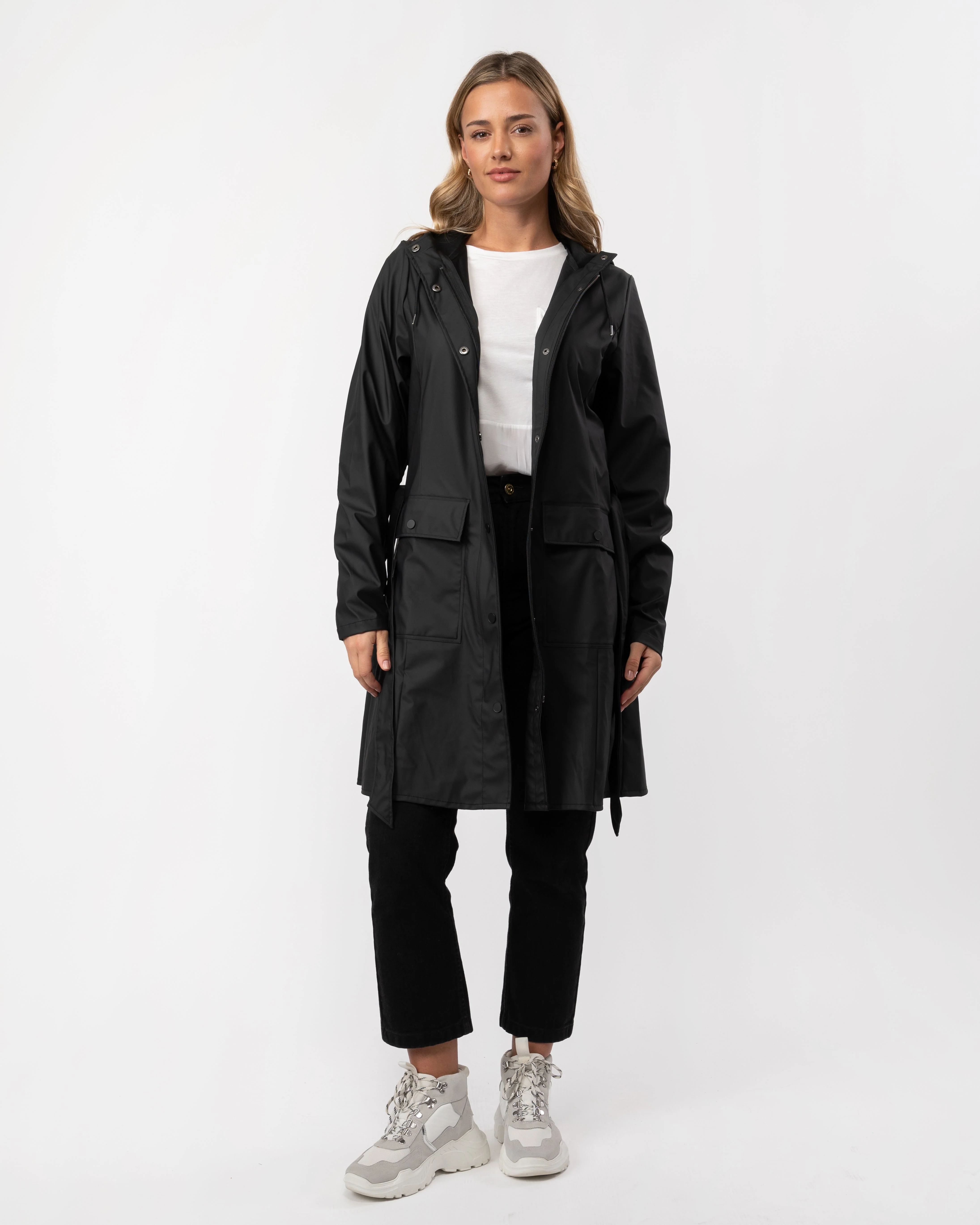 Rains Curve Long Womens Jacket - 01 Black - Image 3