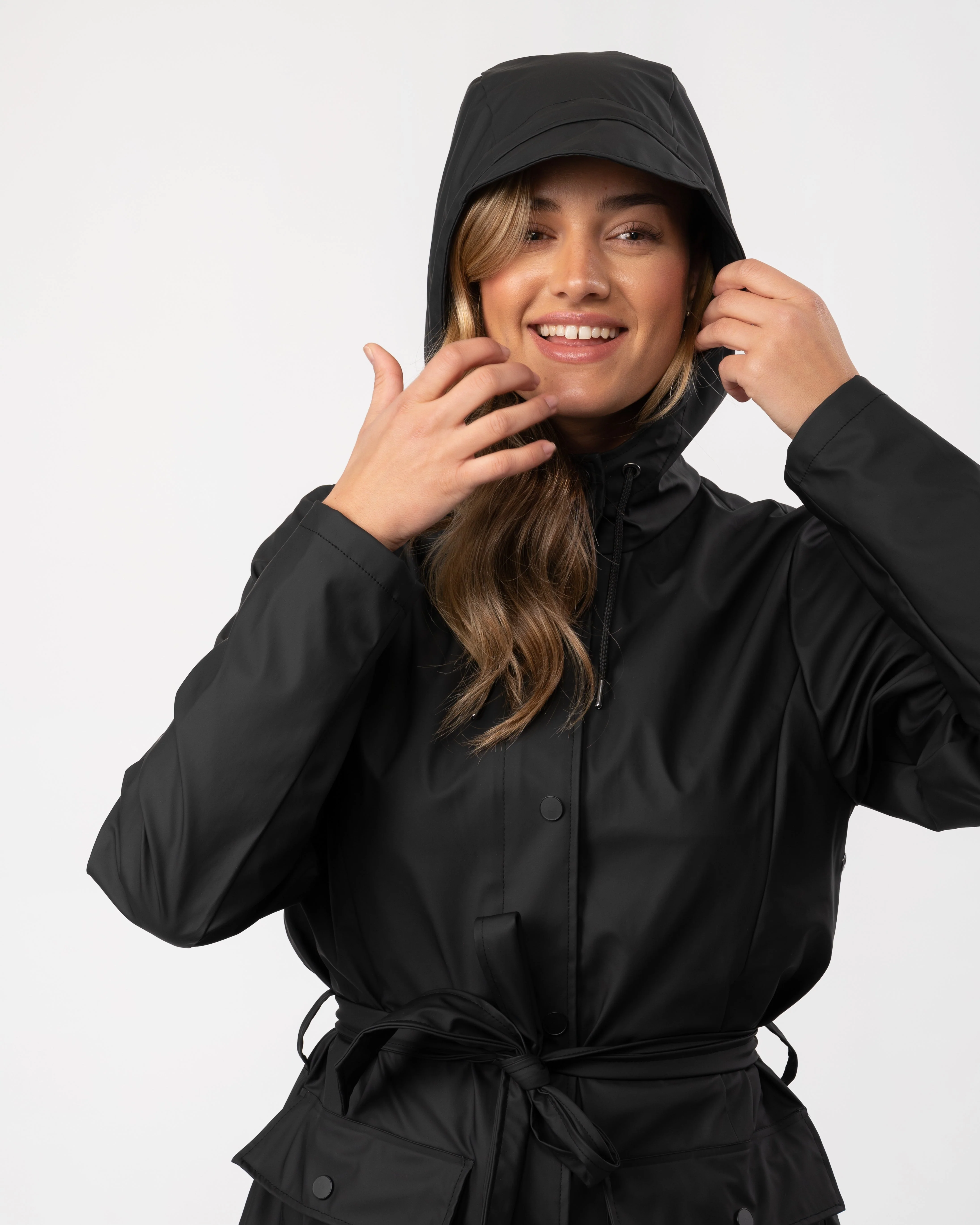 Rains Curve Long Womens Jacket - 01 Black - Image 4