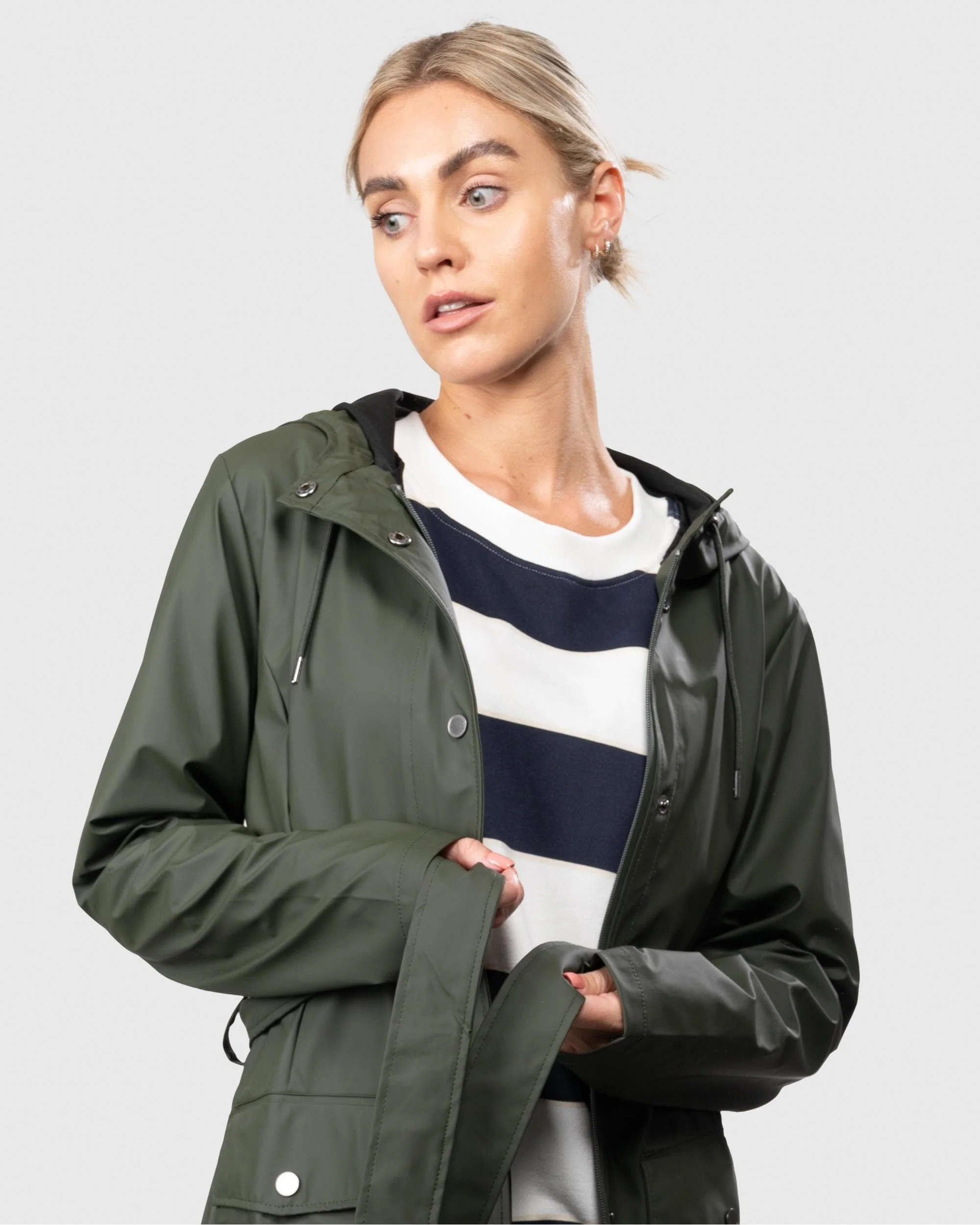 Rains Curve Long Womens Jacket - 03 Green - Image 2