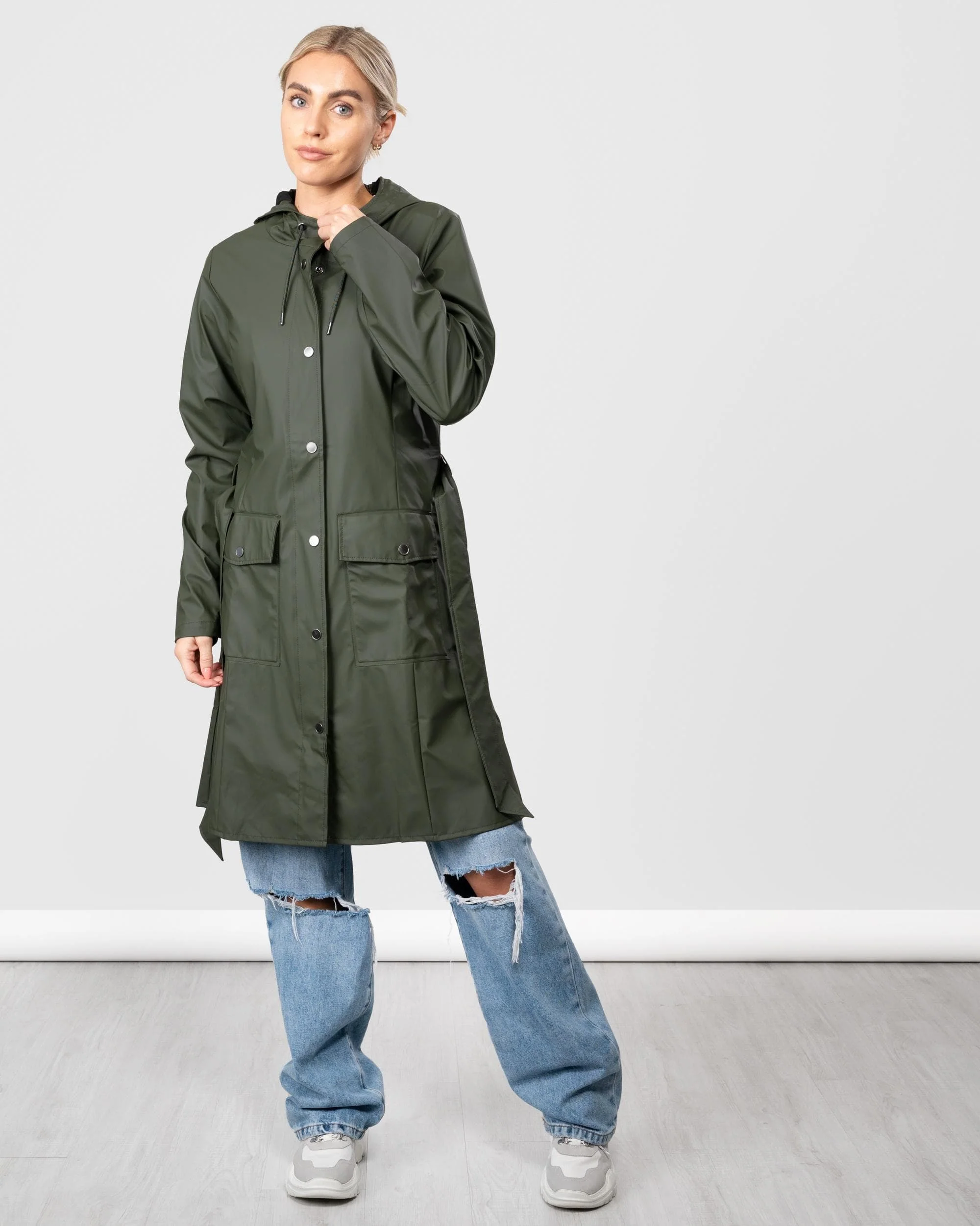 Rains Curve Long Womens Jacket - 03 Green - Image 3