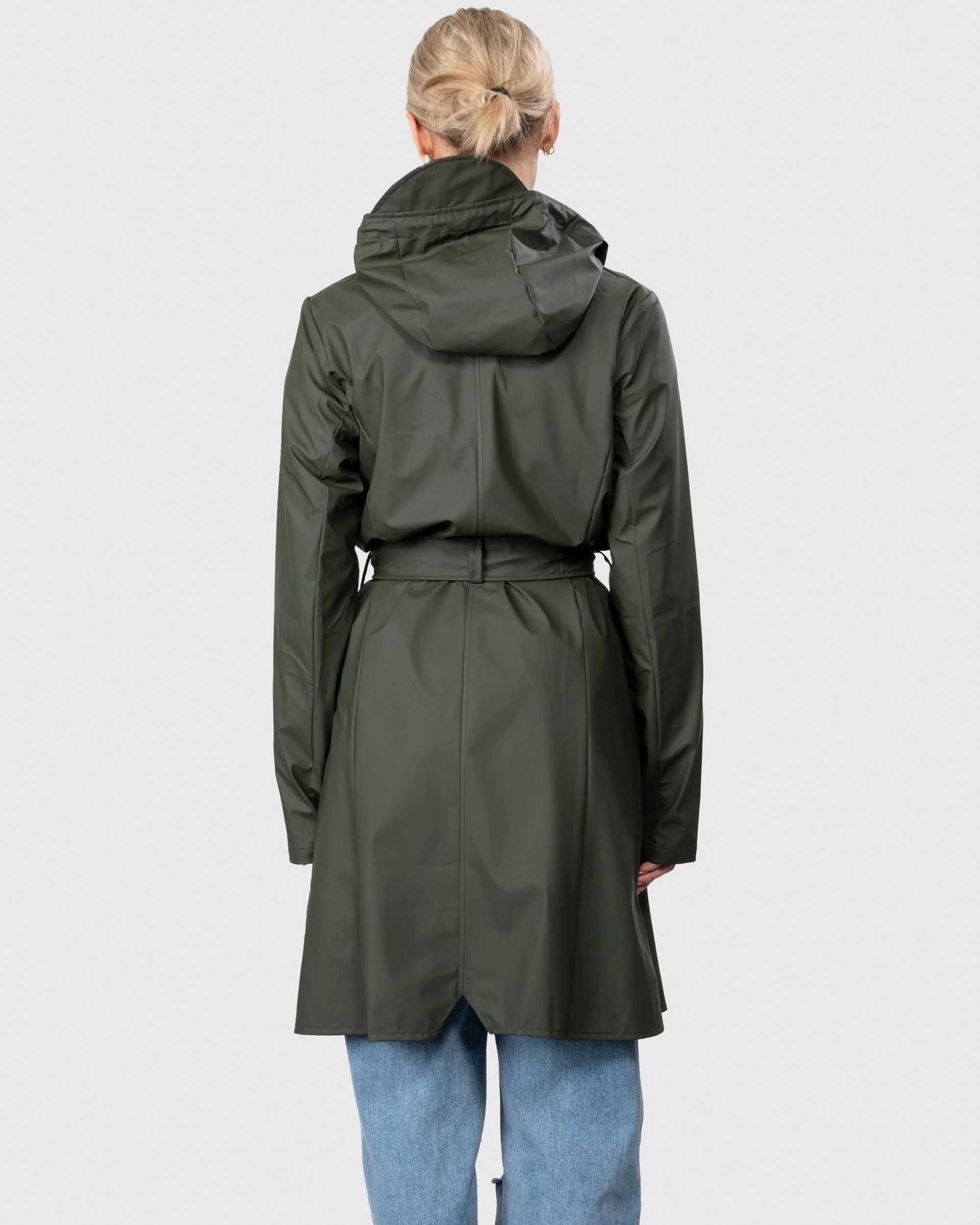Rains Curve Long Womens Jacket - 03 Green - Image 4