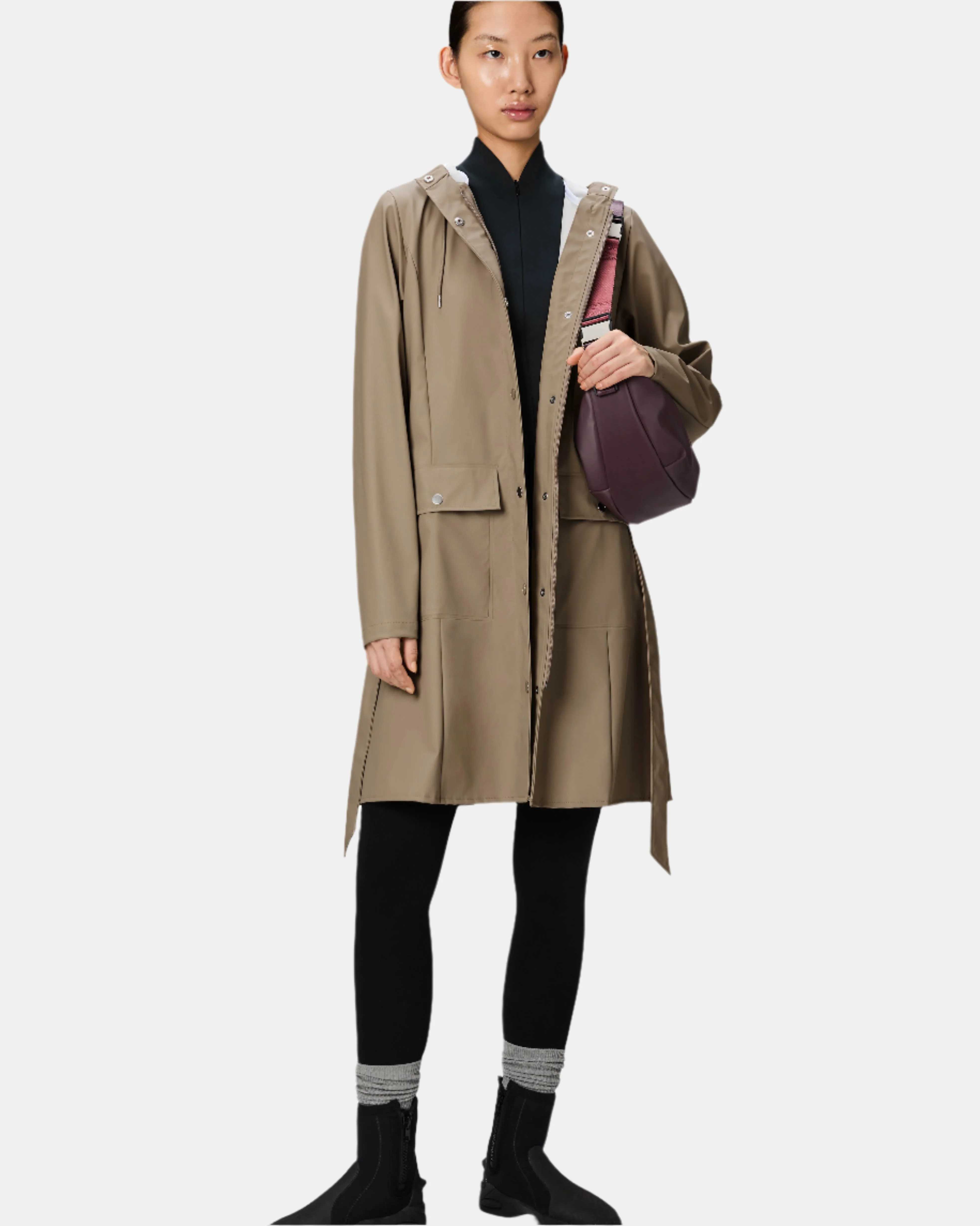 Rains Curve Long Womens Jacket - 133 Beige - Image 2
