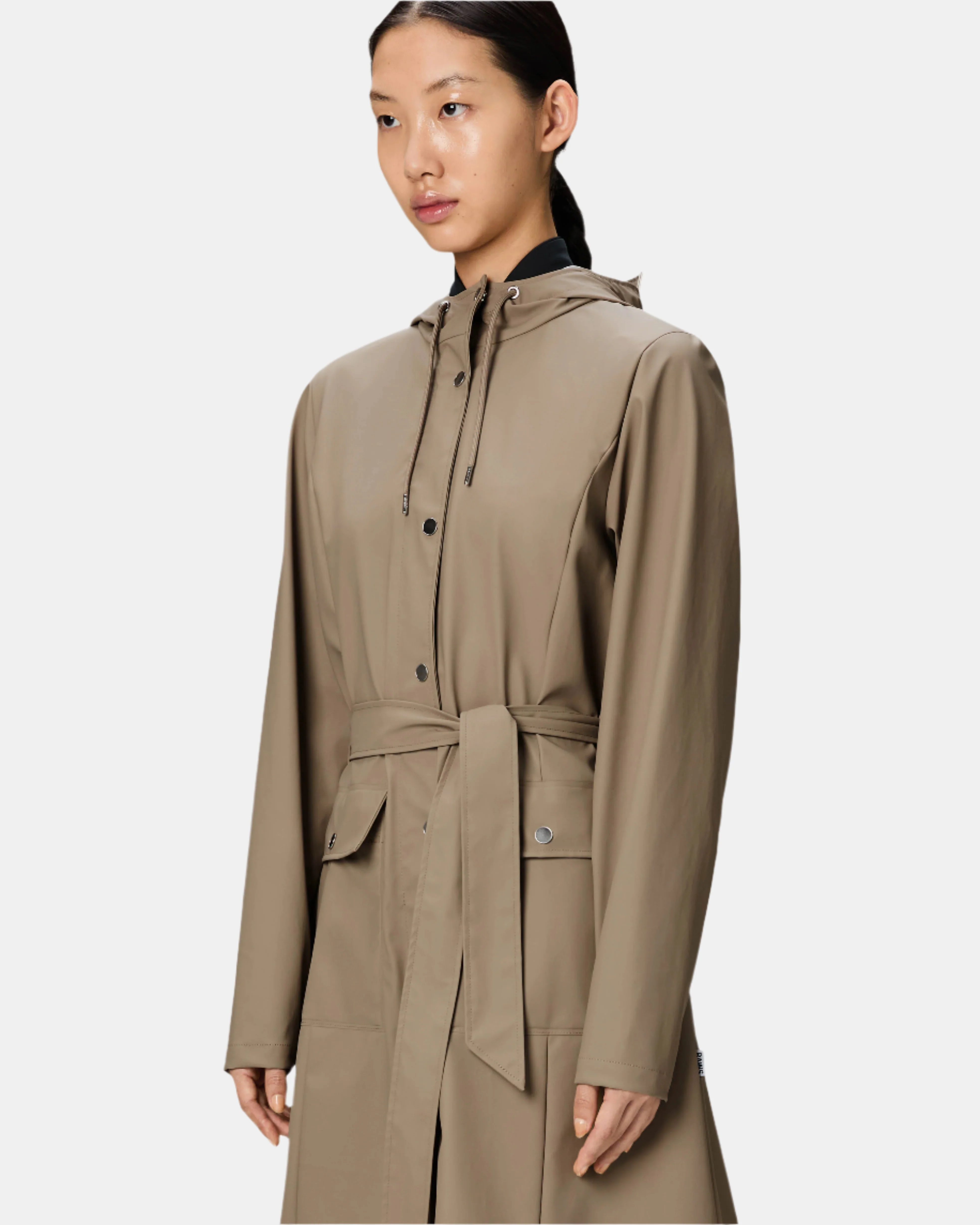 Rains Curve Long Womens Jacket - 133 Beige - Image 3
