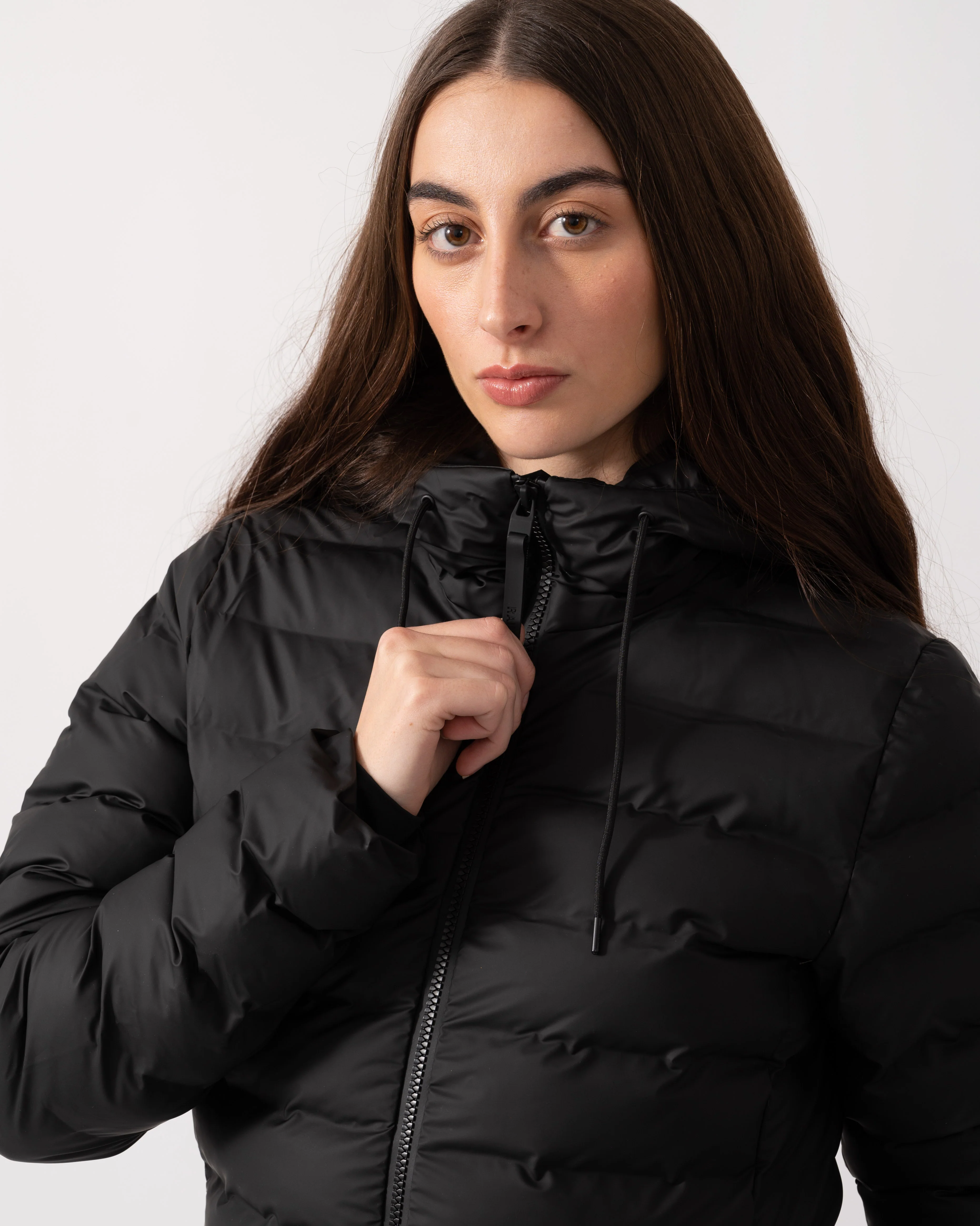 Rains Lohja Womens Long Puffer Curve Jacket - 01 Black - Image 3