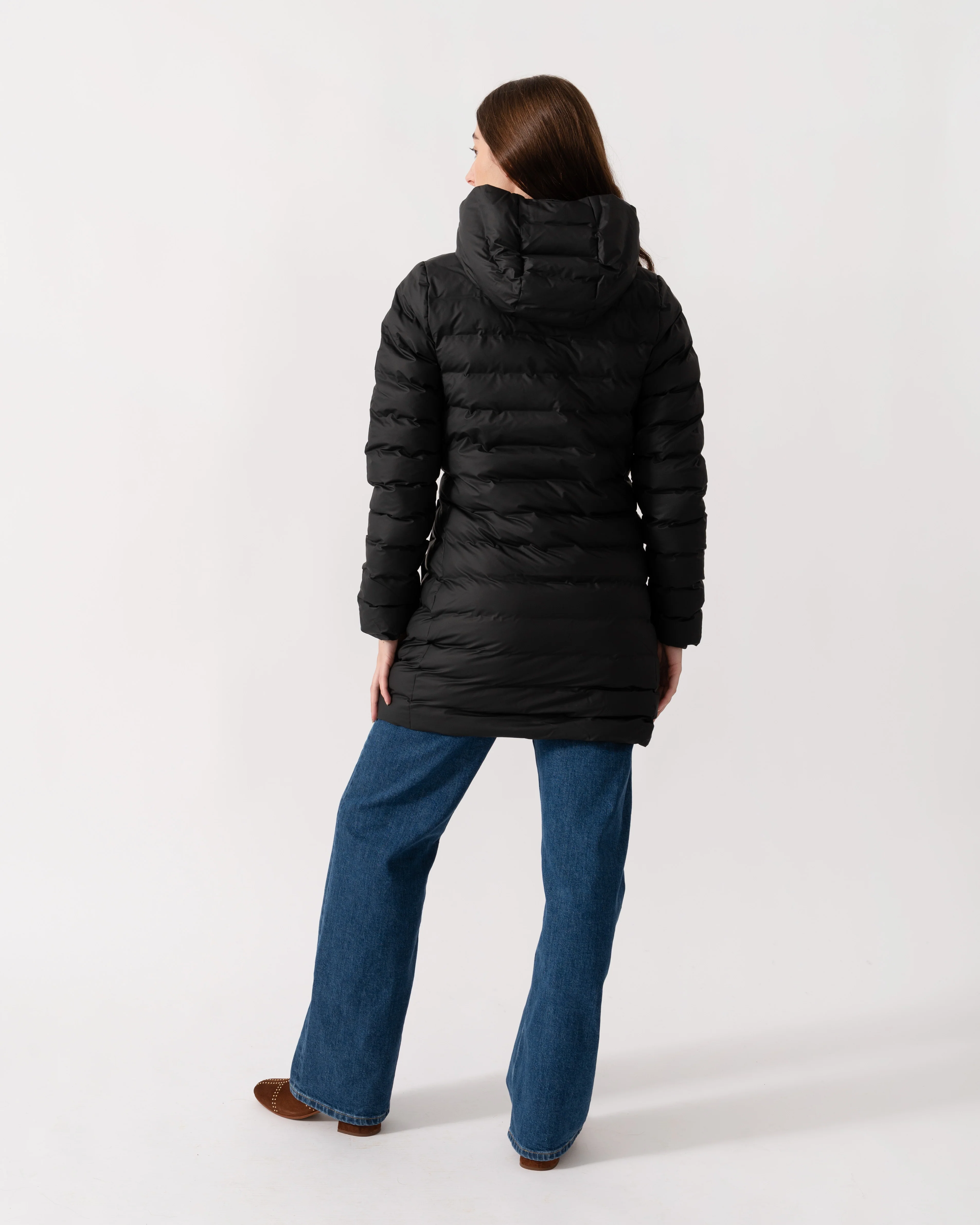 Rains Lohja Womens Long Puffer Curve Jacket - 01 Black - Image 4
