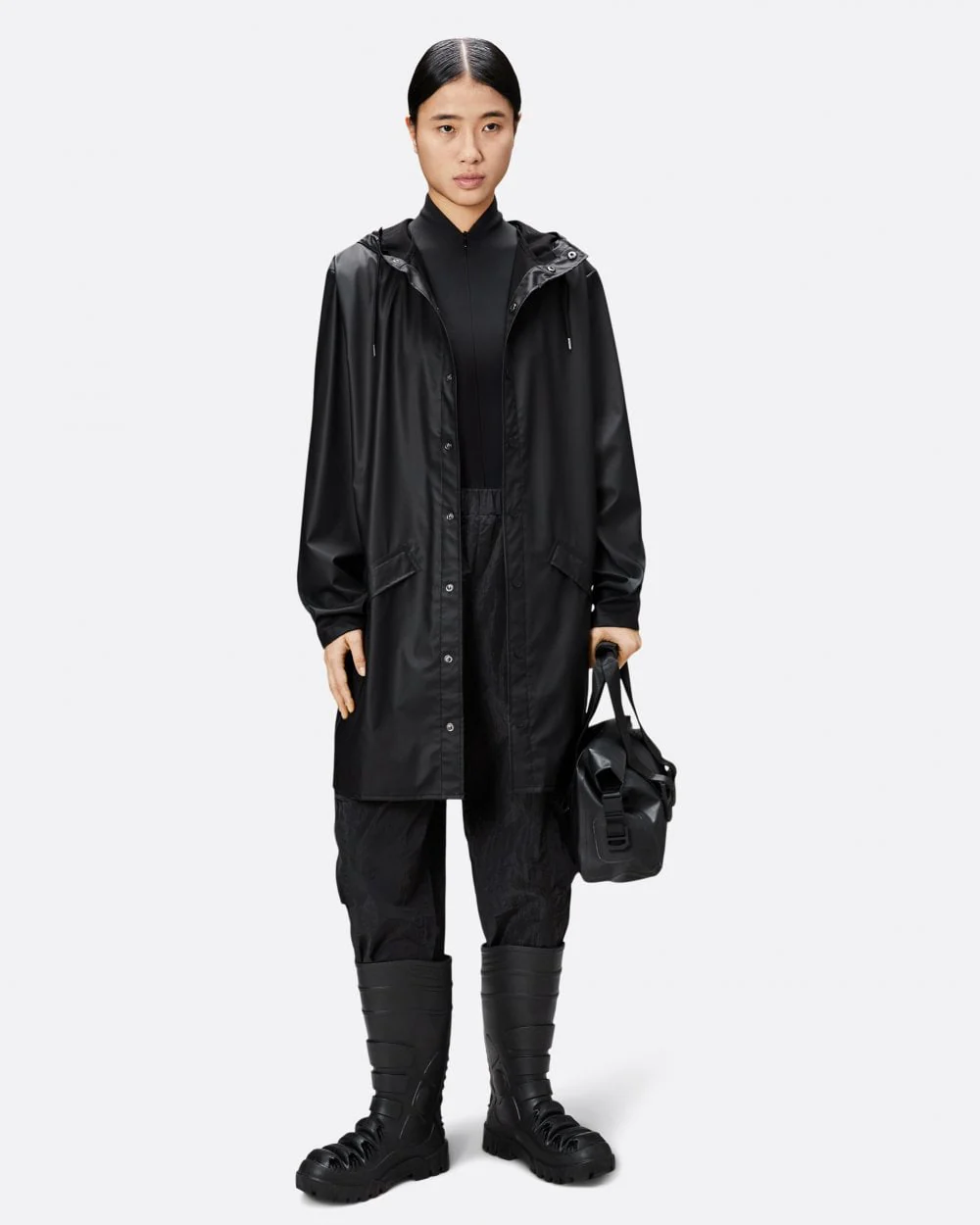 Rains Long Unisex Jacket - 01 Black - Image 6