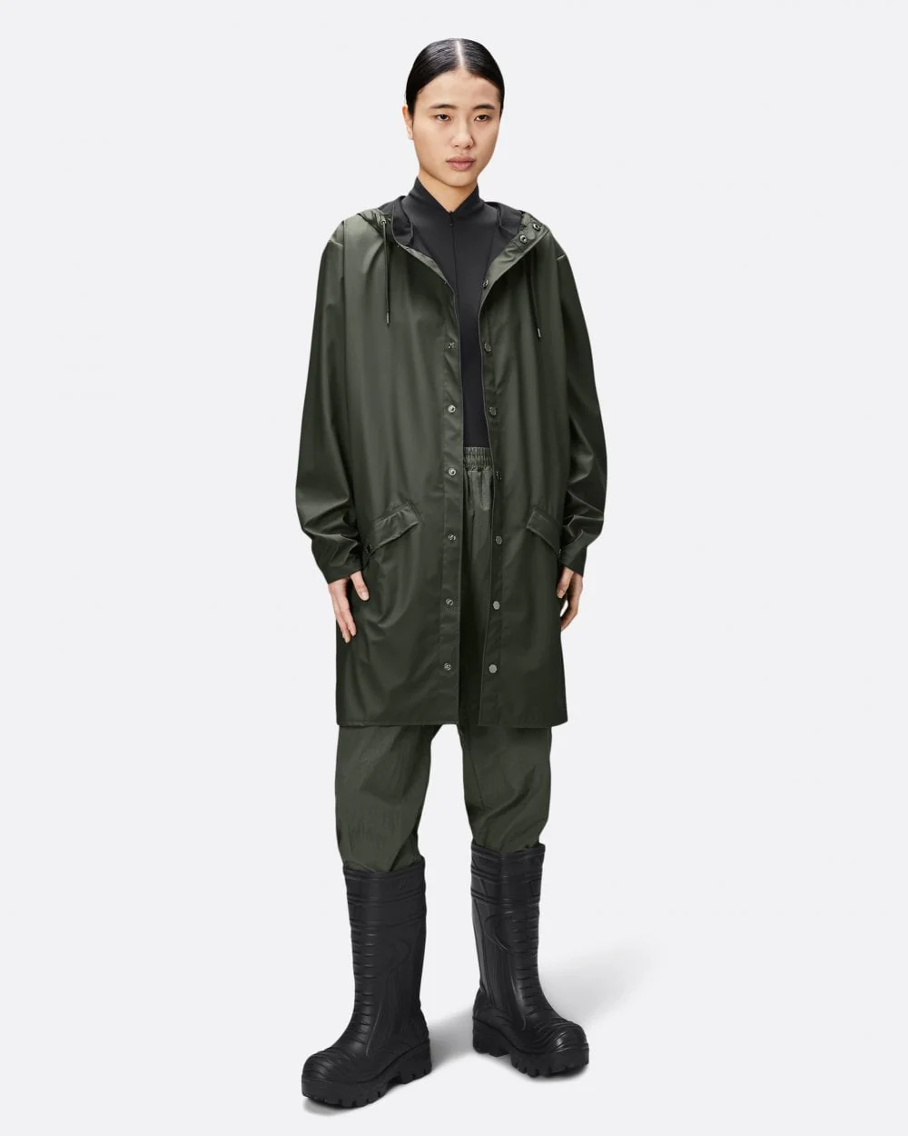 Rains Long Unisex Jacket - 03 Green - Image 6
