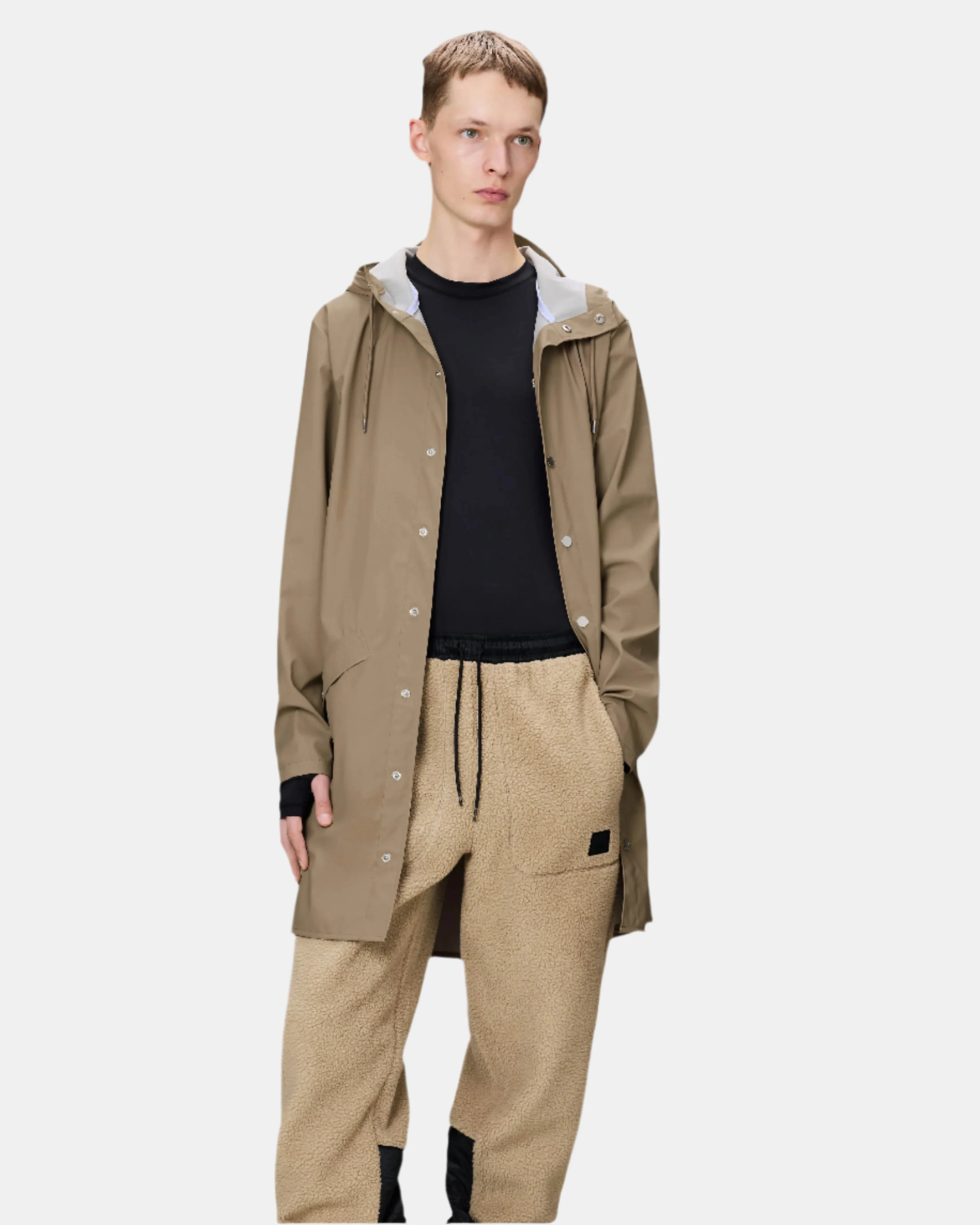 Rains Long Unisex Jacket - 133 Beige - Image 4