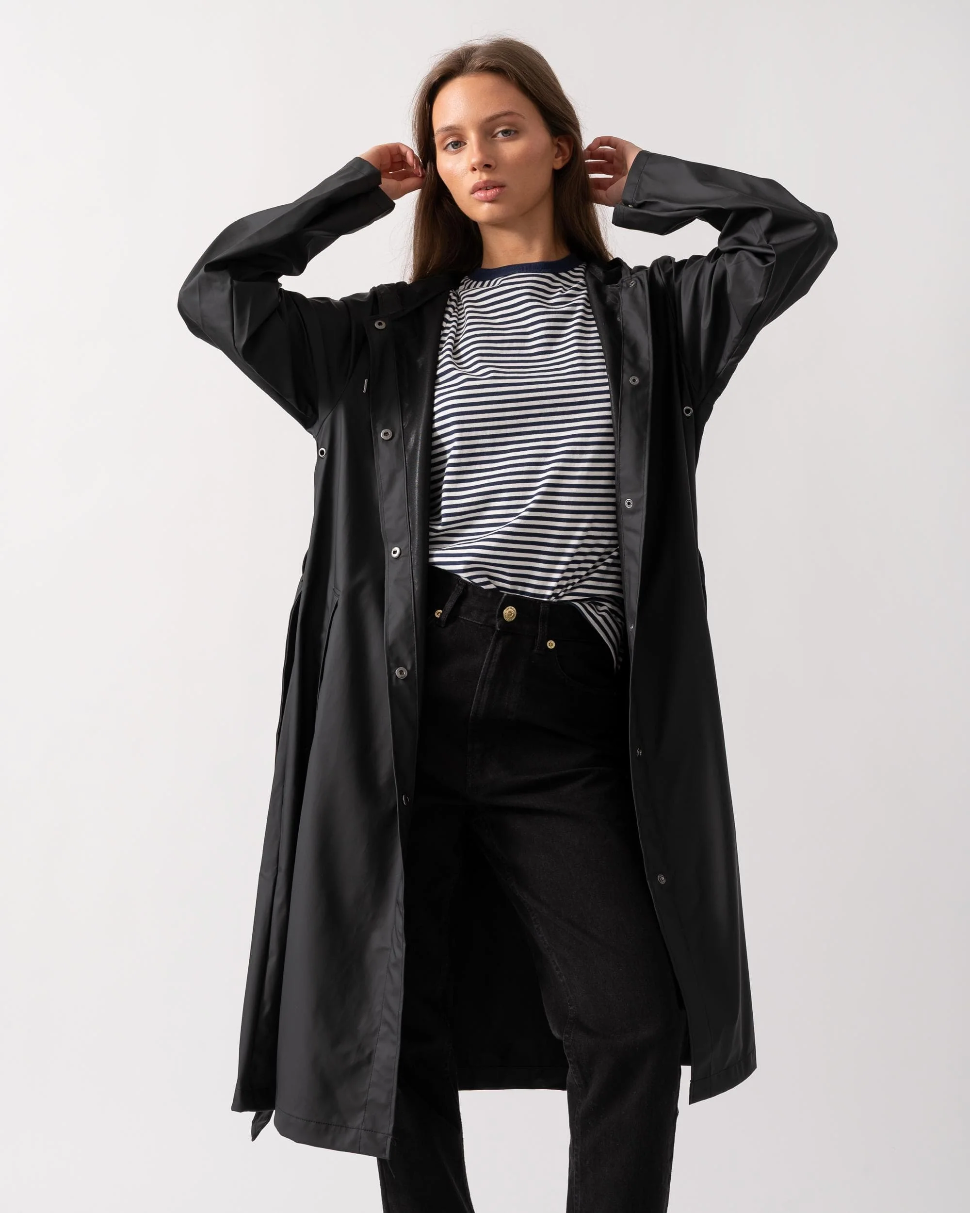 Rains Womens A-Line Longer Jacket - 01 Black - Image 4