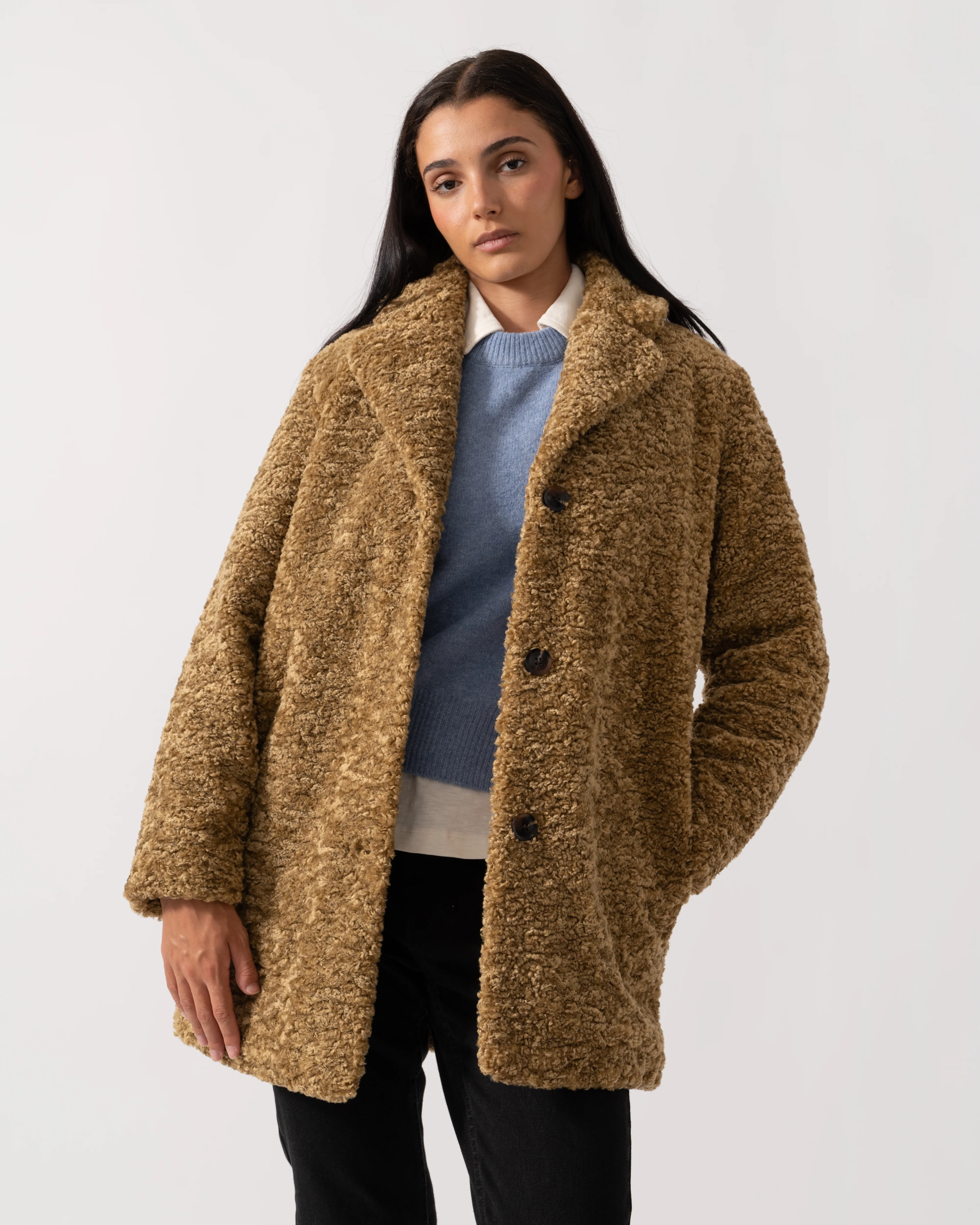 Samsoe & Samsoe Natja Womens Faux Fur Teddy Bear Coat - Image 3