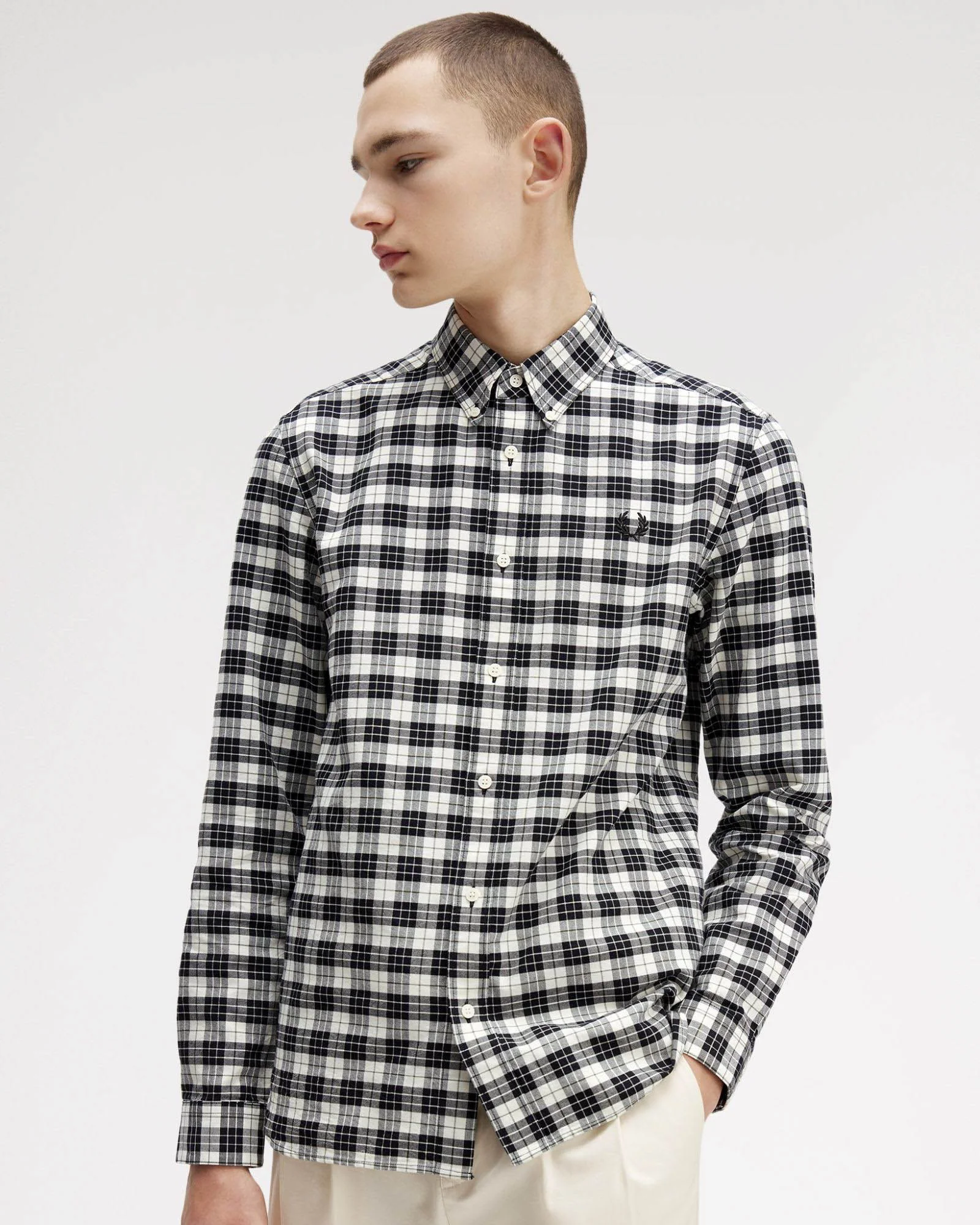 Fred Perry Tartan Oxford Shirt - Ecru 560 - Image 2