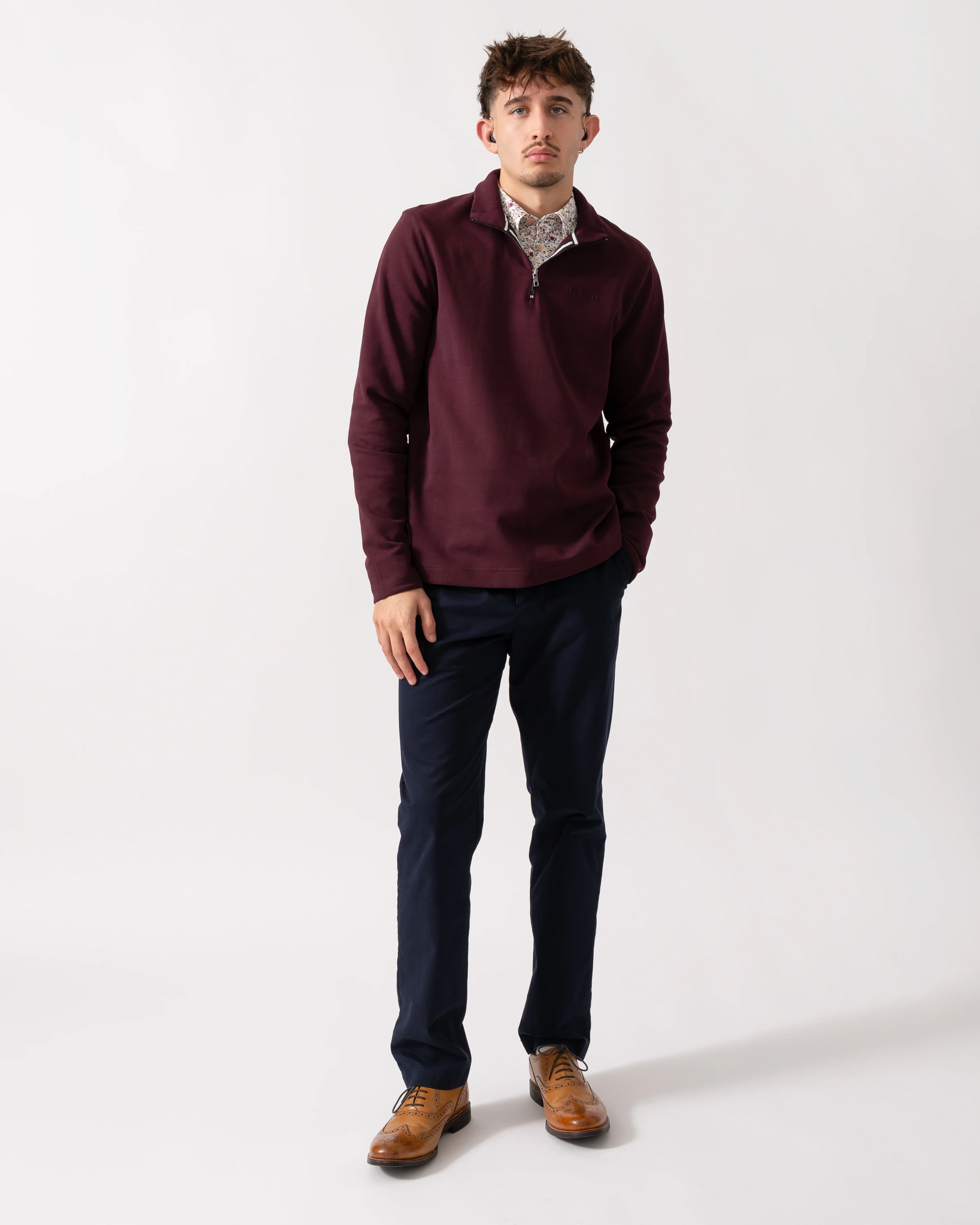 Ted Baker Actos Mens 1/4 Zip Sweatshirt - Maroon - Image 2