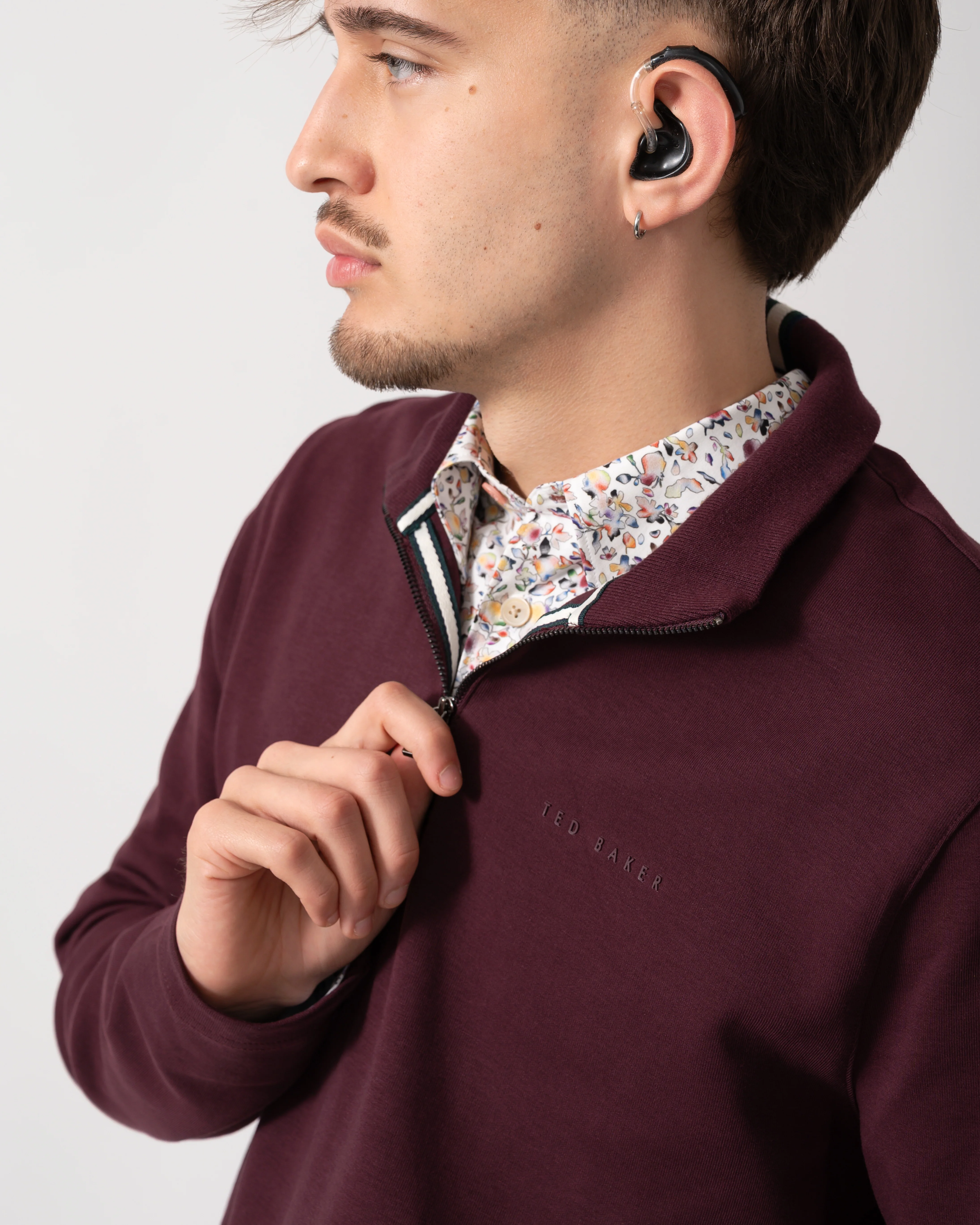 Ted Baker Actos Mens 1/4 Zip Sweatshirt - Maroon - Image 3