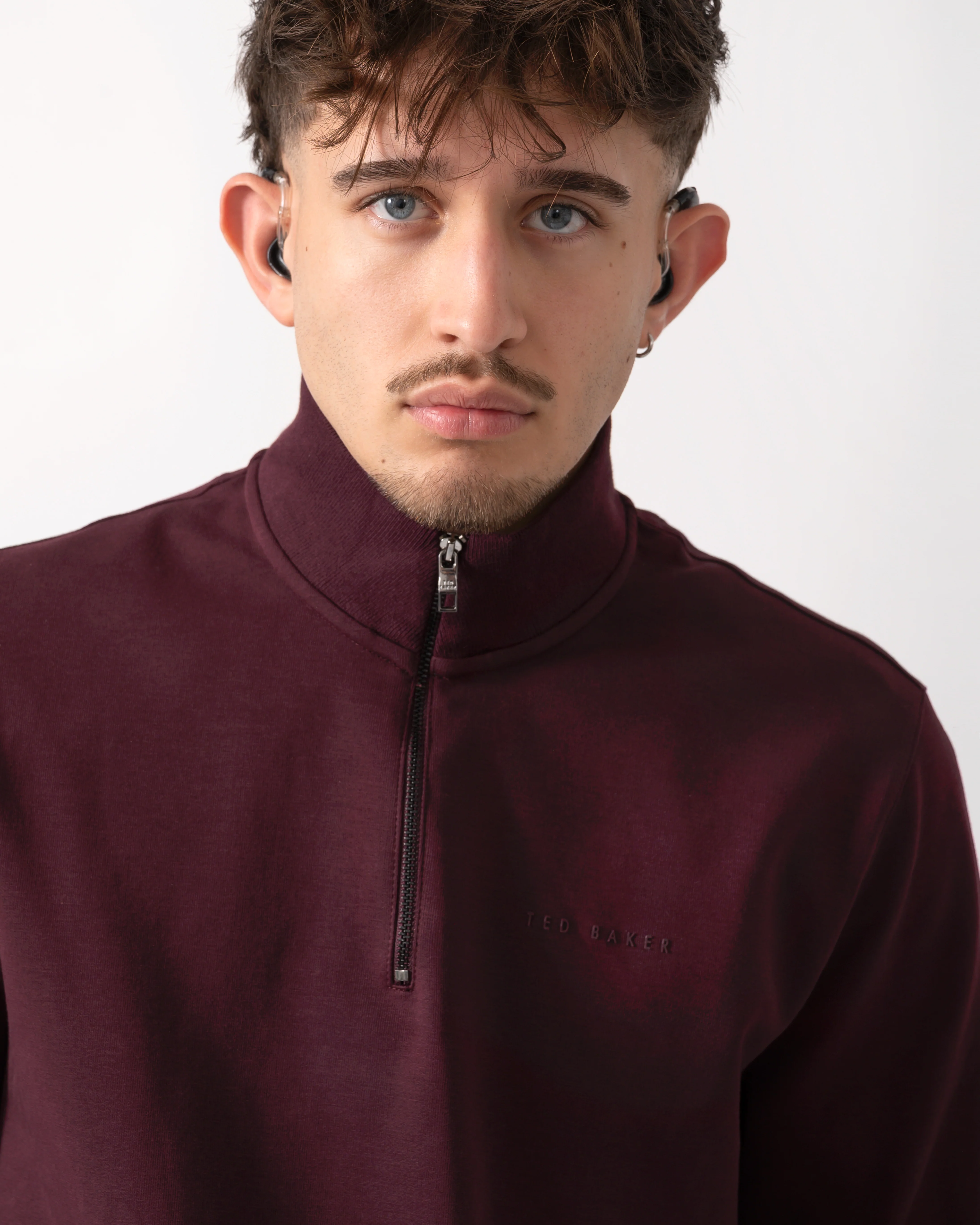 Ted Baker Actos Mens 1/4 Zip Sweatshirt - Maroon - Image 4