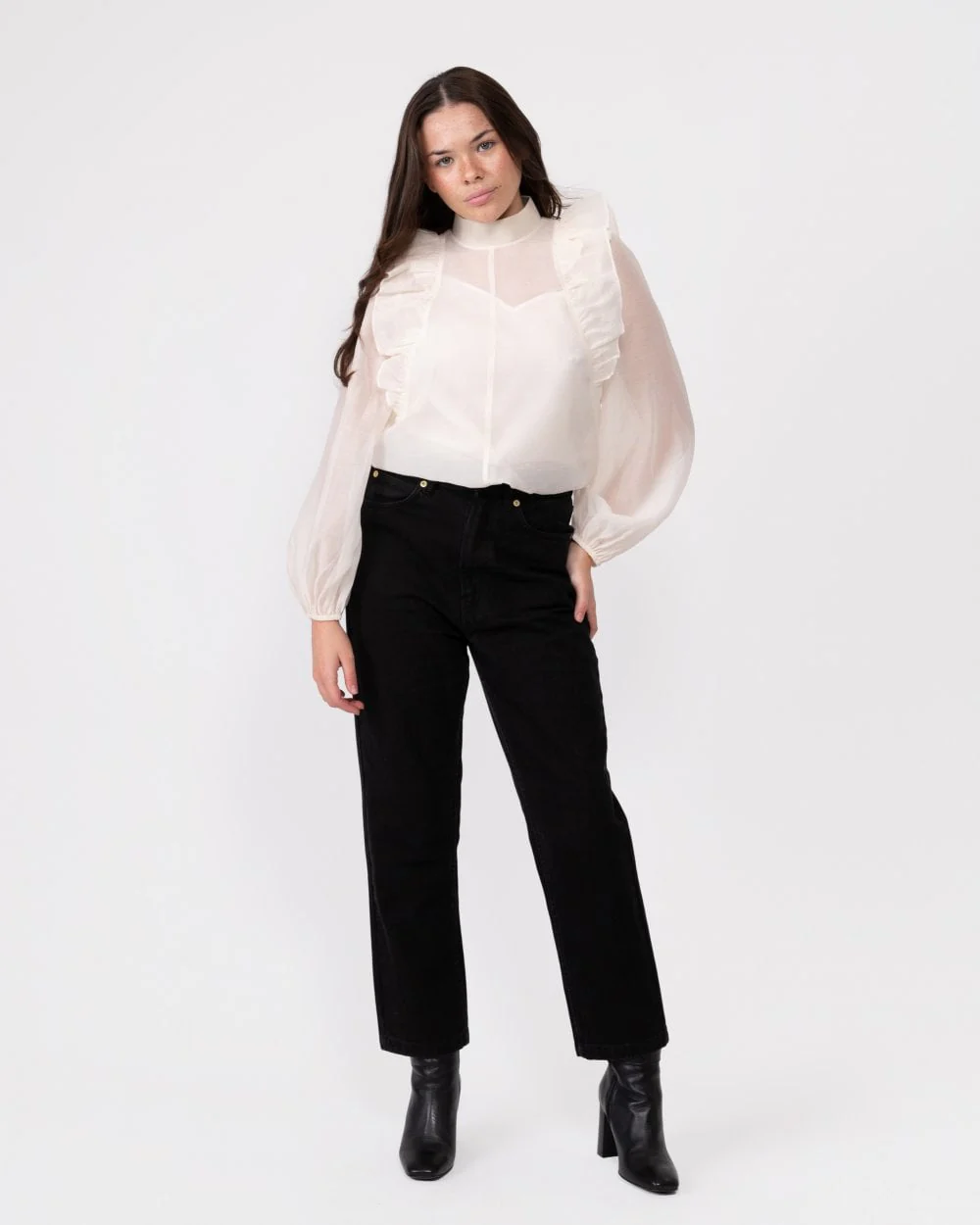 Ted Baker Aubreei Womens Knit Rib Collar Top With Balloon Sleeves - Image 3