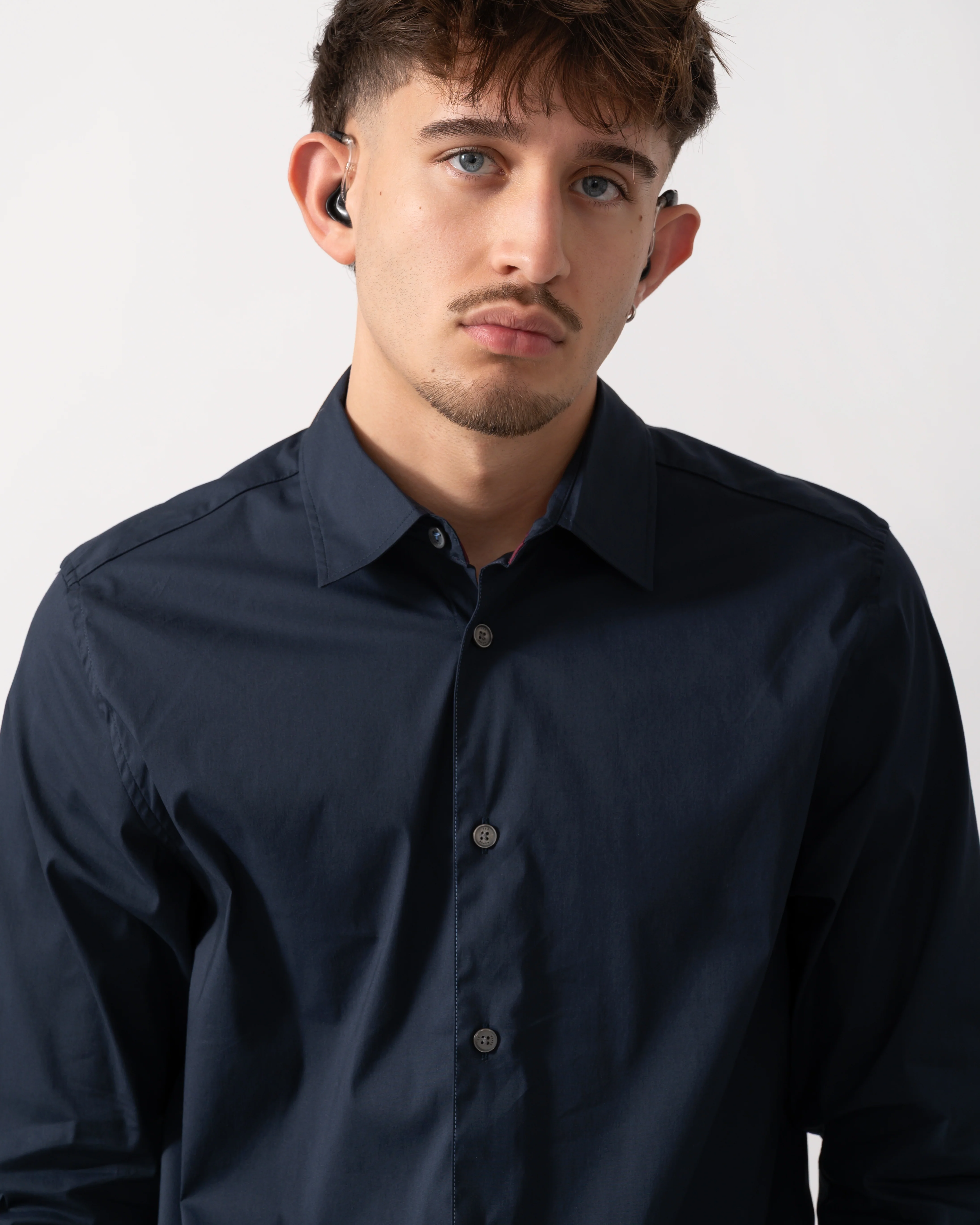 Ted Baker Baxters Mens Long Sleeve Slim Stretch Shirt - Navy - Image 3