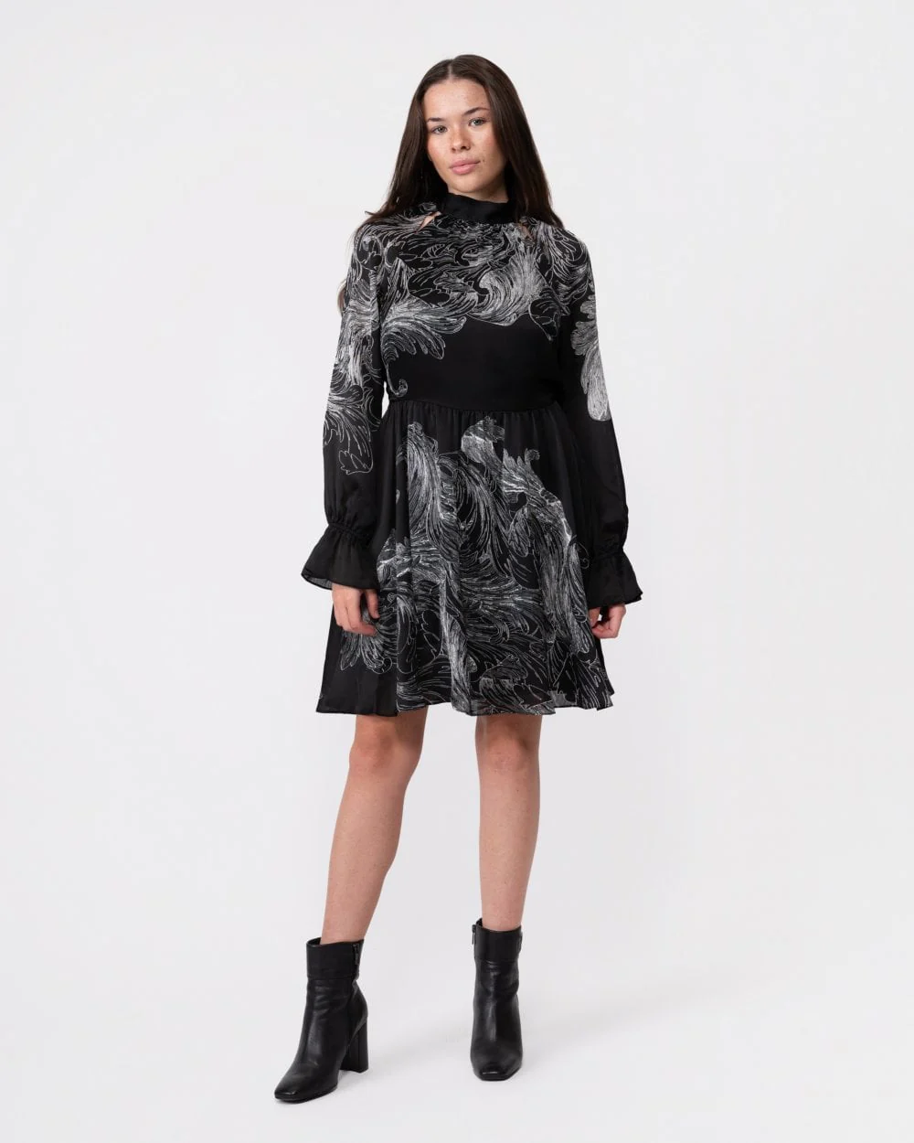 Ted Baker Jazmyna Womens Tie Neck Pleat Mini Dress - Image 3