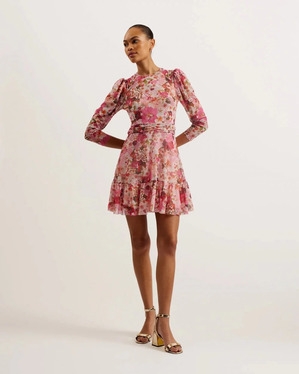 Ted Baker Mildrd Womens Mesh Mini Dress With Shoulder Gathers - Image 3