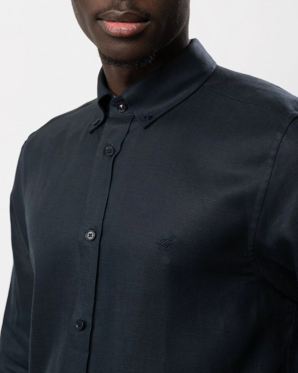 Ted Baker Ognon Mens Long Sleeve Cotton Lyocell Script Shirt - Navy - Image 2