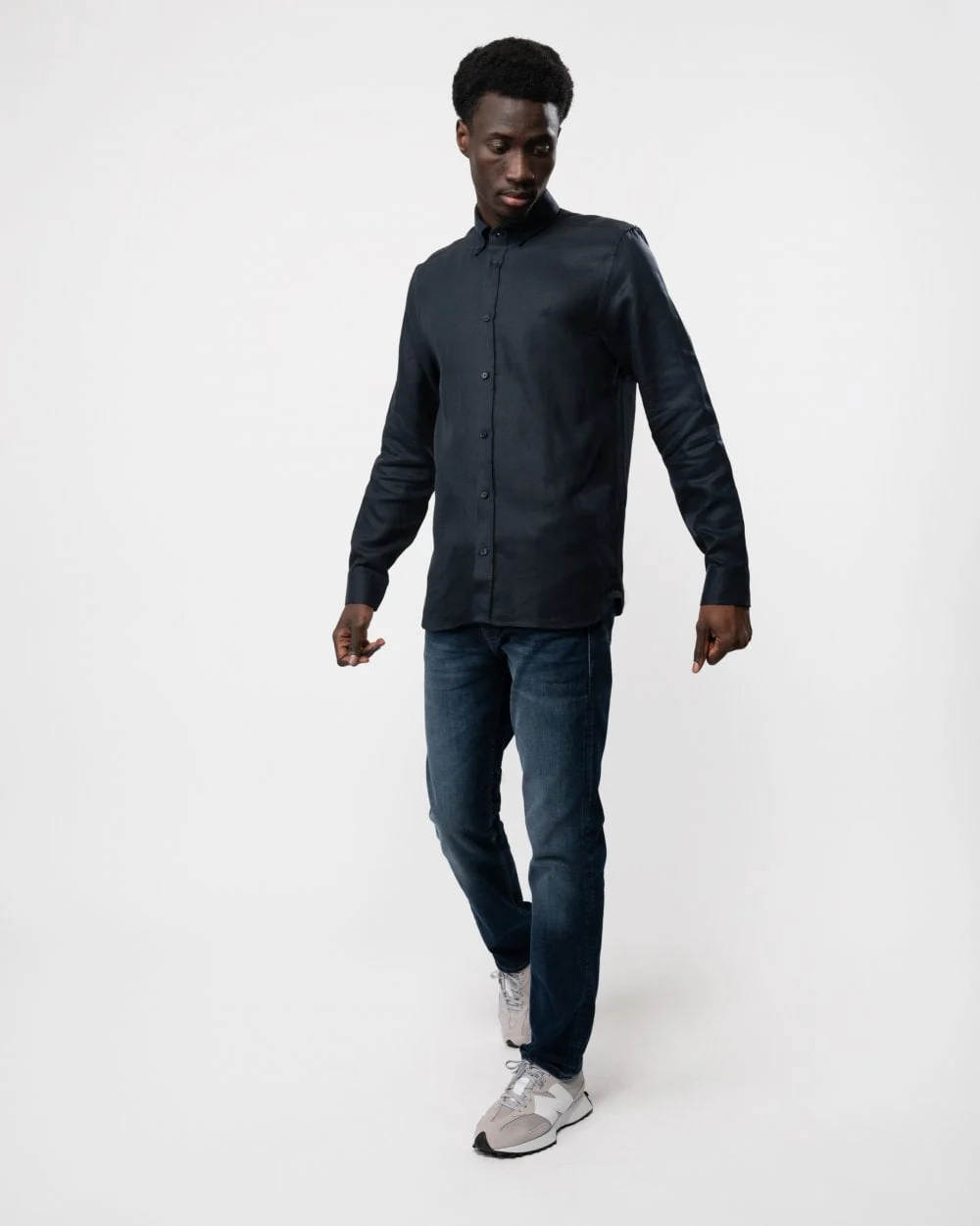 Ted Baker Ognon Mens Long Sleeve Cotton Lyocell Script Shirt - Navy - Image 3