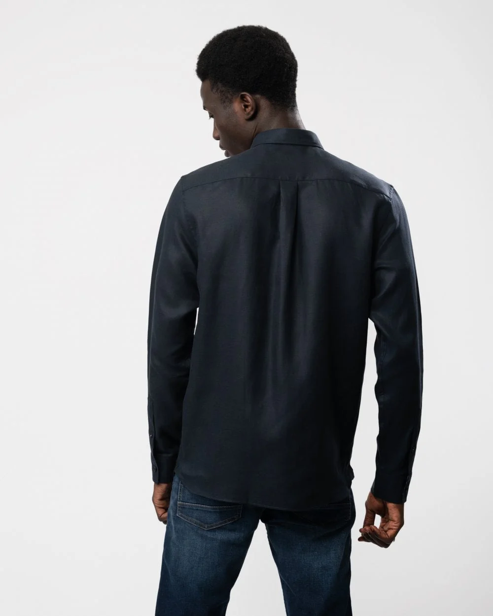 Ted Baker Ognon Mens Long Sleeve Cotton Lyocell Script Shirt - Navy - Image 4
