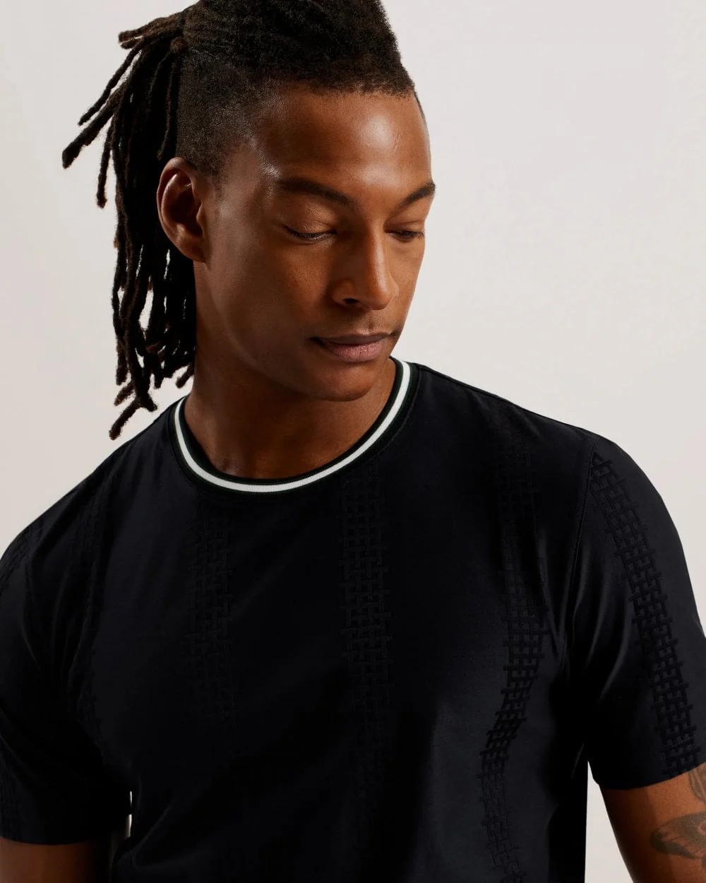Ted Baker Rousel Mens Slim Fit Jacquard Striped T-Shirt - Image 3