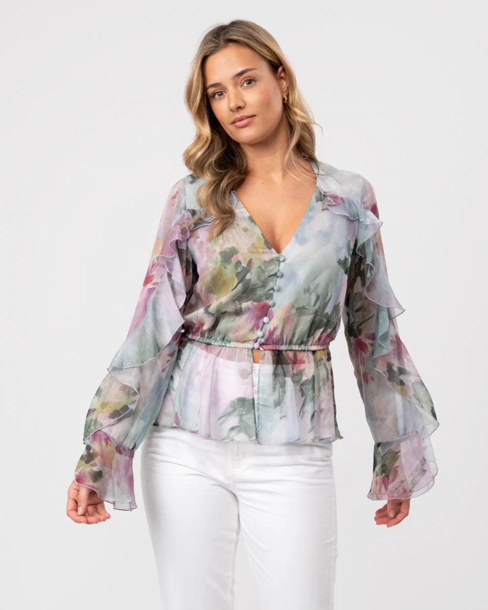 Ted Baker Sunnieh Womens Waterfall Ruffle Button Up Blouse - Image 2