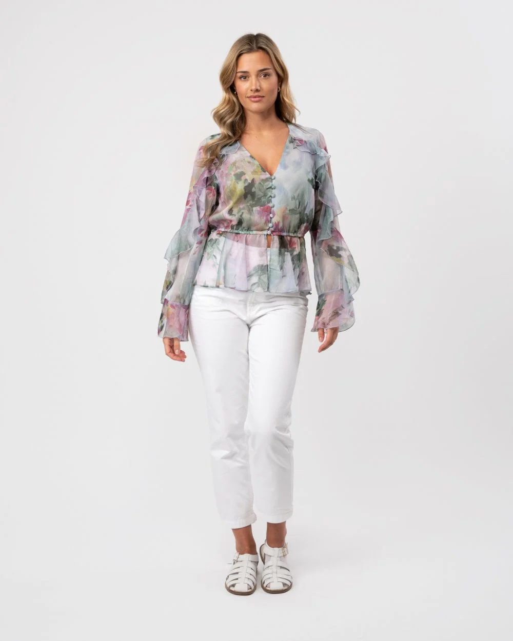 Ted Baker Sunnieh Womens Waterfall Ruffle Button Up Blouse - Image 3