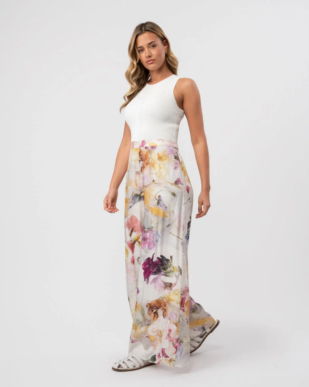 Ted Baker Tirsso Womens Floral Wide Leg Jumpsuit With Knit Bodice - Image 3