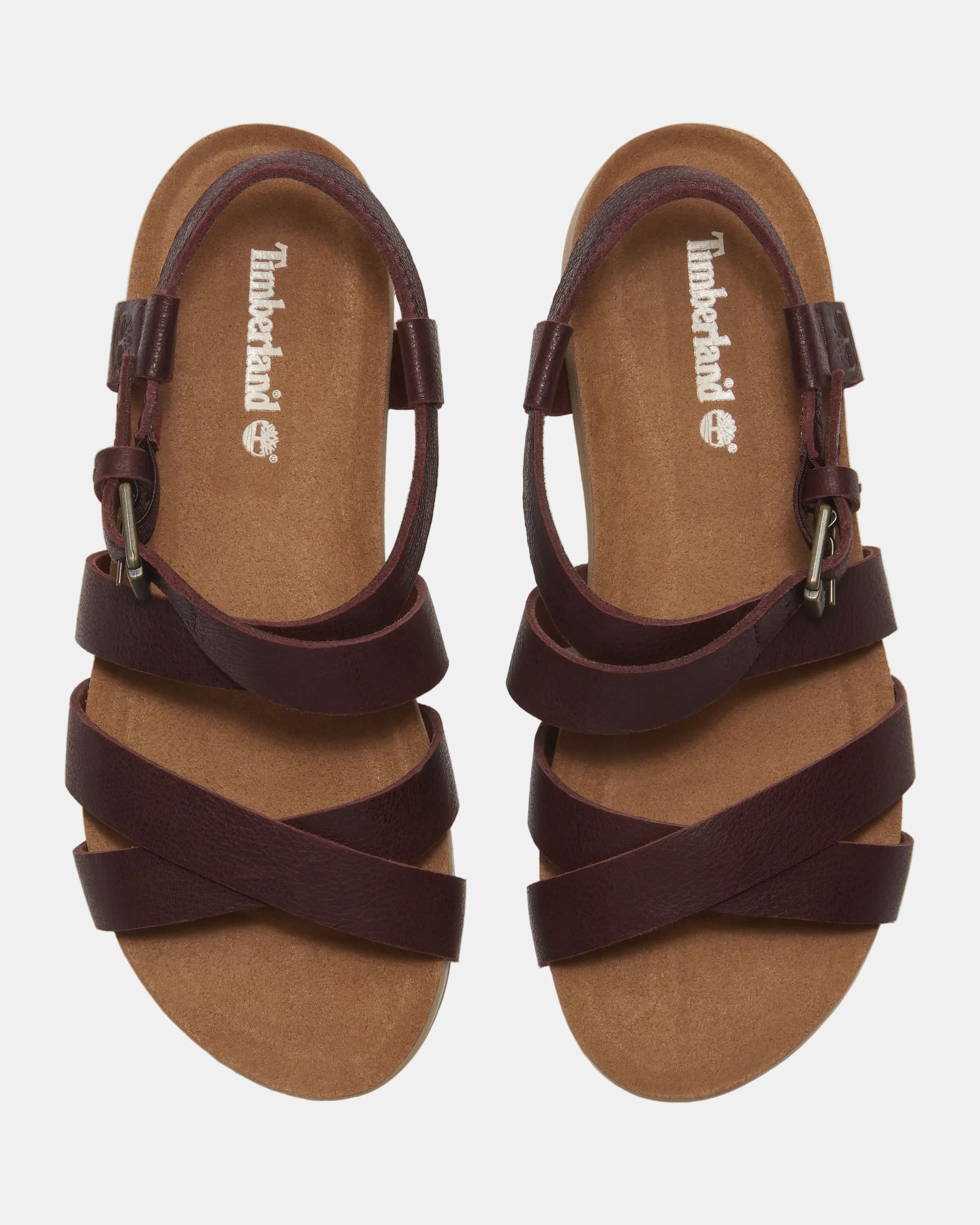 Timberland Malibu Waves Cross Strap Full Grain Leather Womens Sandals - Burgundy - Image 2