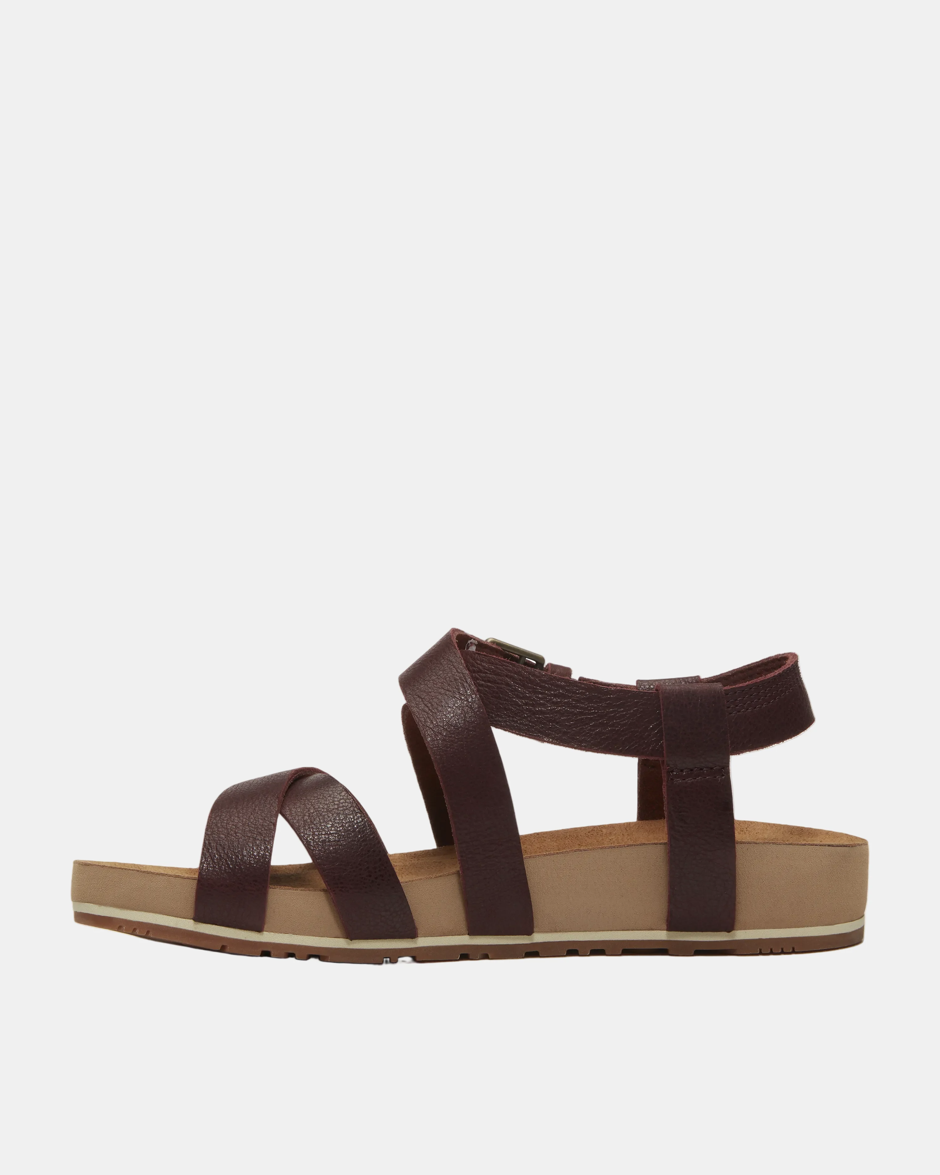 Timberland Malibu Waves Cross Strap Full Grain Leather Womens Sandals - Burgundy - Image 4
