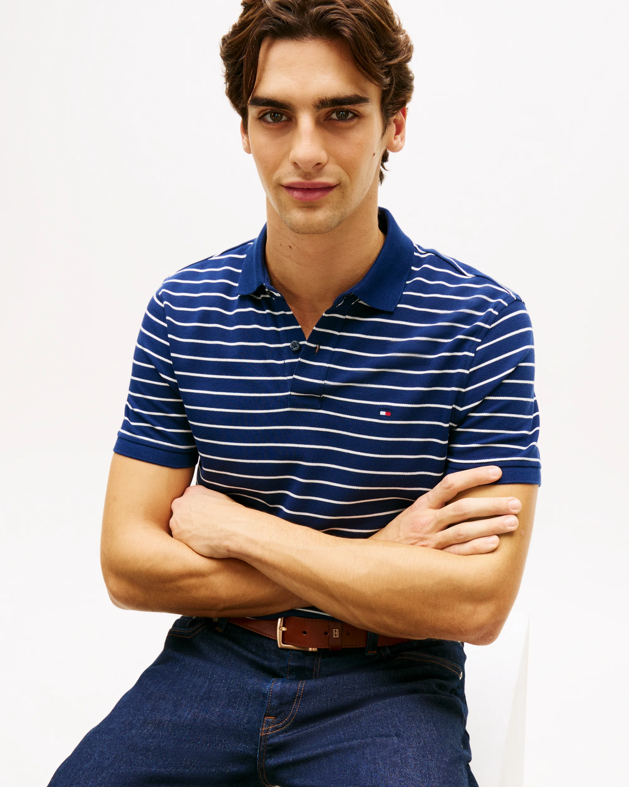 Tommy Hilfiger 1985 Regular Fit Mens Polo - Carbon Navy/Ivory Petal - Image 2
