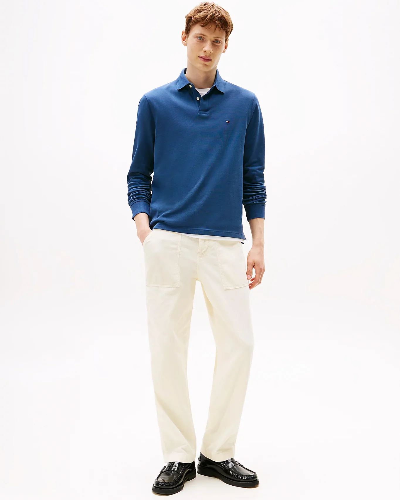 Tommy Hilfiger 1985 Regular Long Sleeve Mens Polo Shirt - Aegean Sea - Image 3