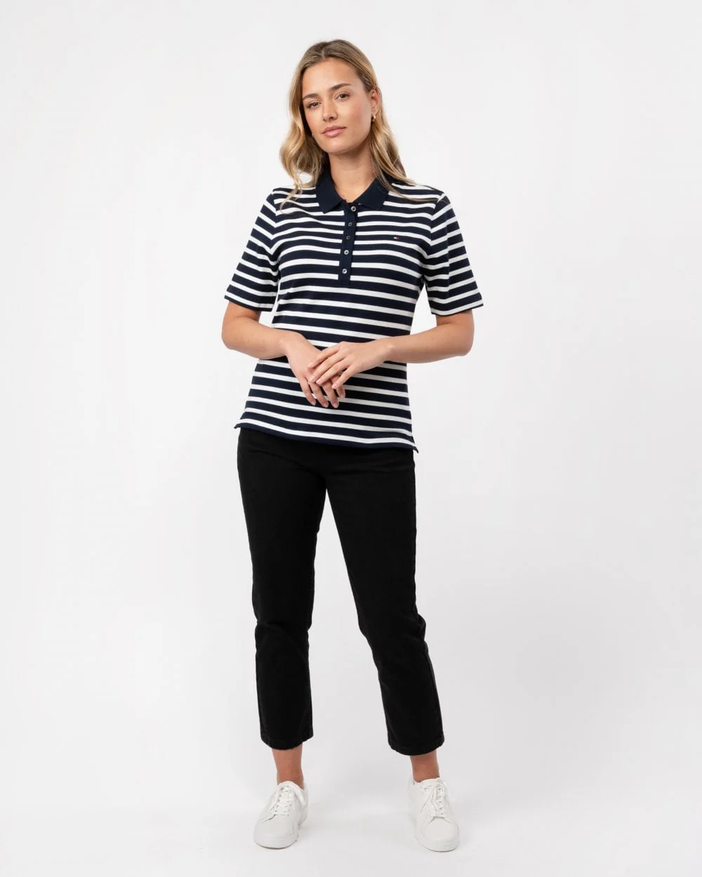 Tommy Hilfiger 1985 Regular Pique Stripe Womens Polo - Breton Desert Sky/Ecru - Image 3