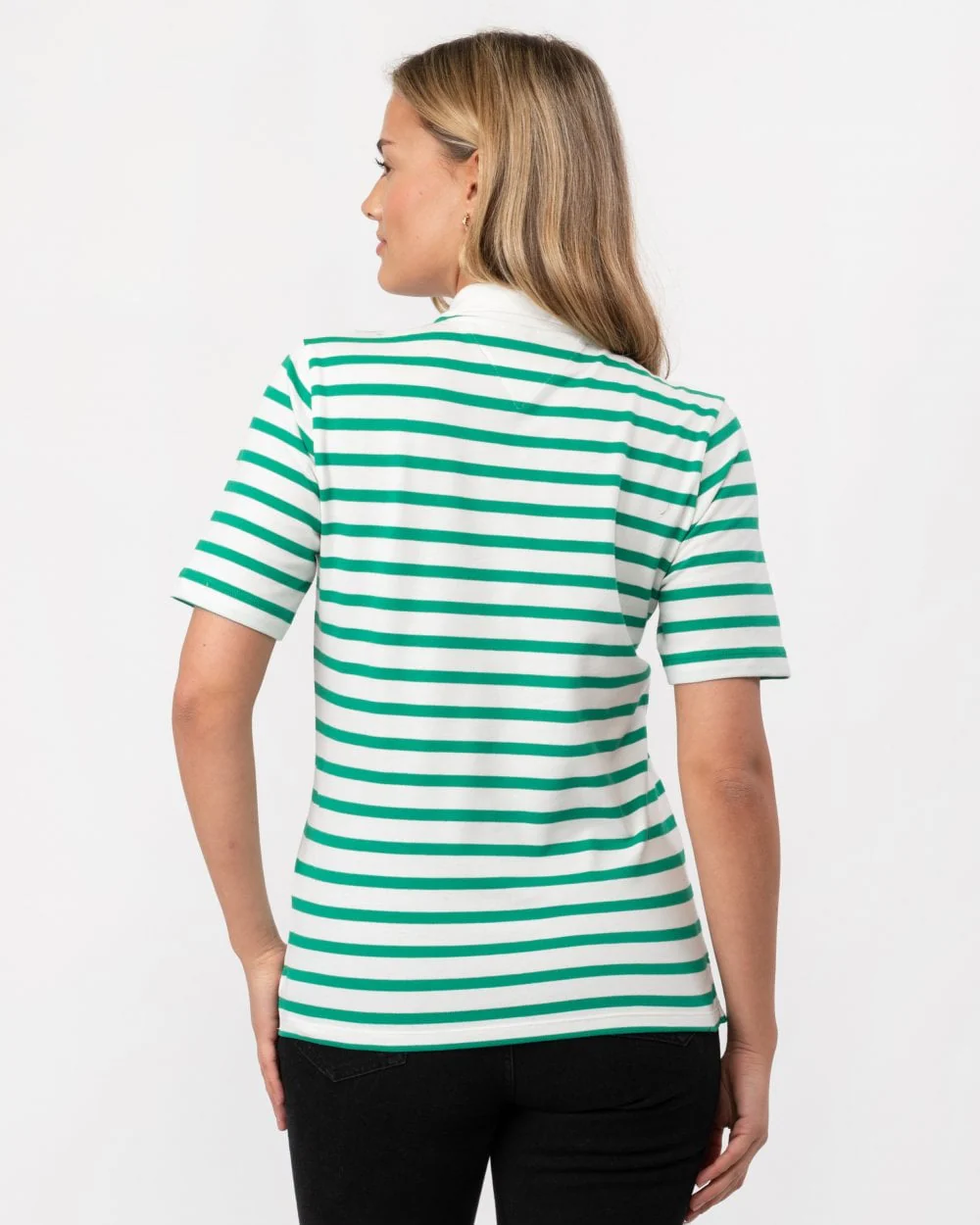 Tommy Hilfiger 1985 Regular Pique Stripe Womens Polo - Breton Ecru/Olympic Green - Image 4