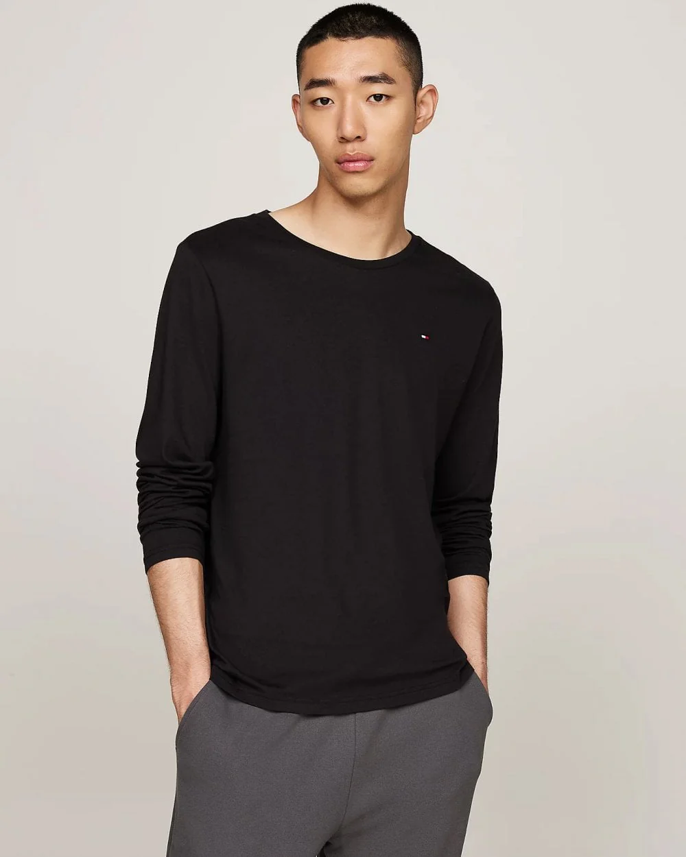 Tommy Hilfiger 3 Pack Mens Long Sleeve T-Shirts - White/Black/Grey Heather - Image 2