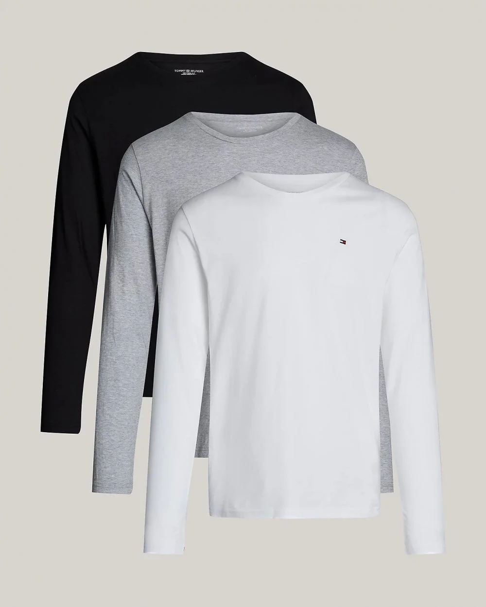 Tommy Hilfiger 3 Pack Mens Long Sleeve T-Shirts - White/Black/Grey Heather - Image 7