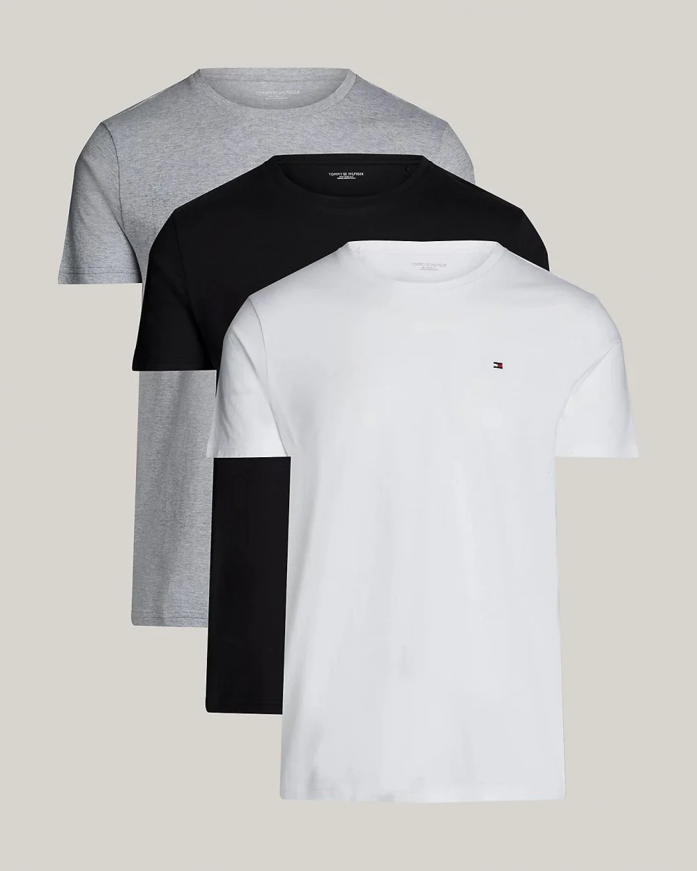 Tommy Hilfiger 3 Pack Mens T-Shirts - White/Black/Grey Heather - Image 2