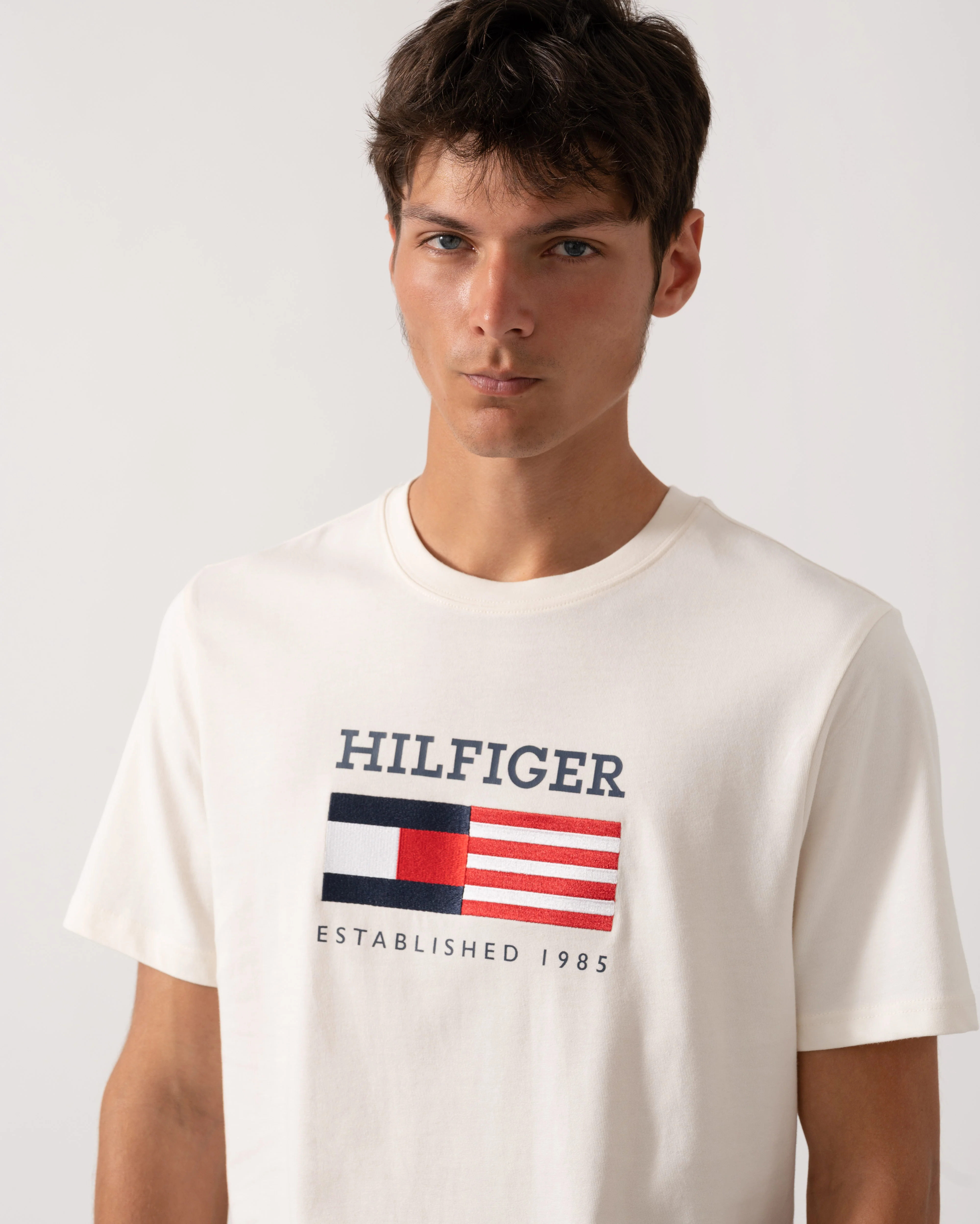 Tommy Hilfiger Americana Monotype Flag Box Mens T Shirt - Ivory Petal - Image 3