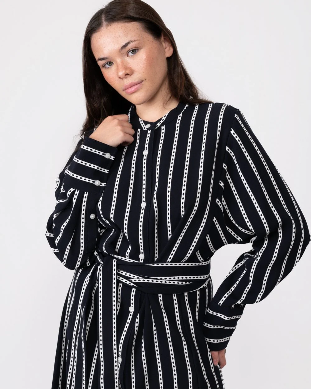Tommy Hilfiger Argyle Stripe Long Sleeve Womens Midi Shirt Dress - Image 2