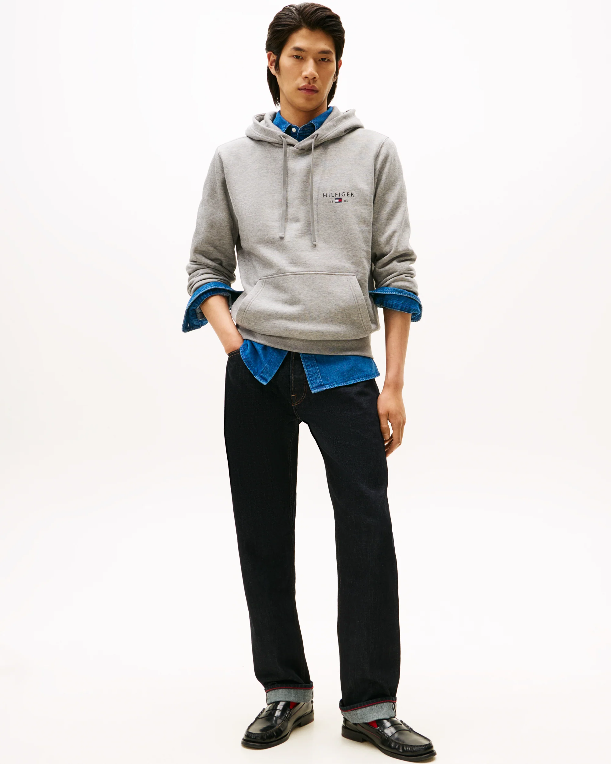 Tommy Hilfiger Brand Love Mens Small Hilfiger Logo Hoodie - Medium Grey Heather - Image 3