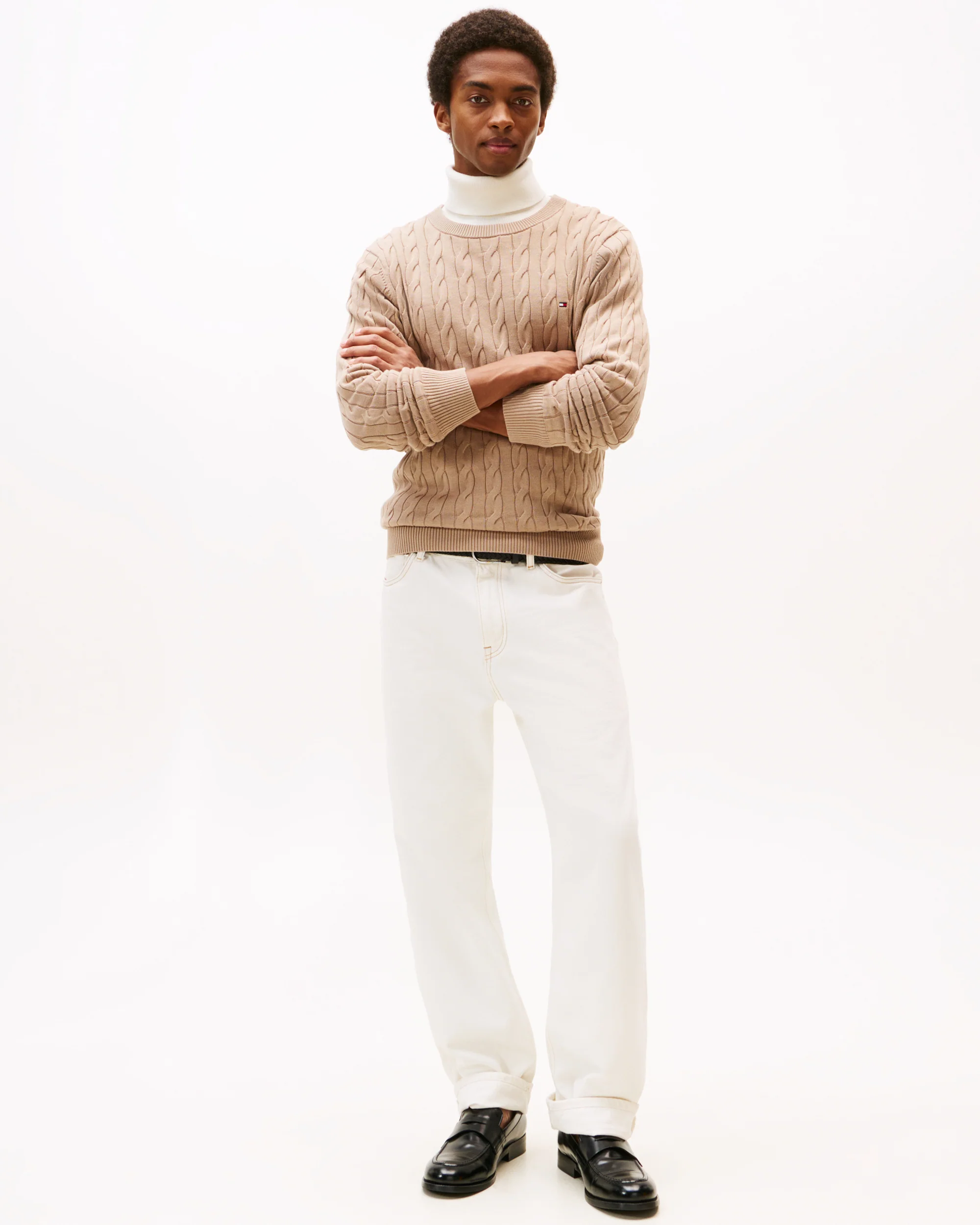 Tommy Hilfiger Classic Cable Mens Crew Jumper - Coastal Taupe - Image 3