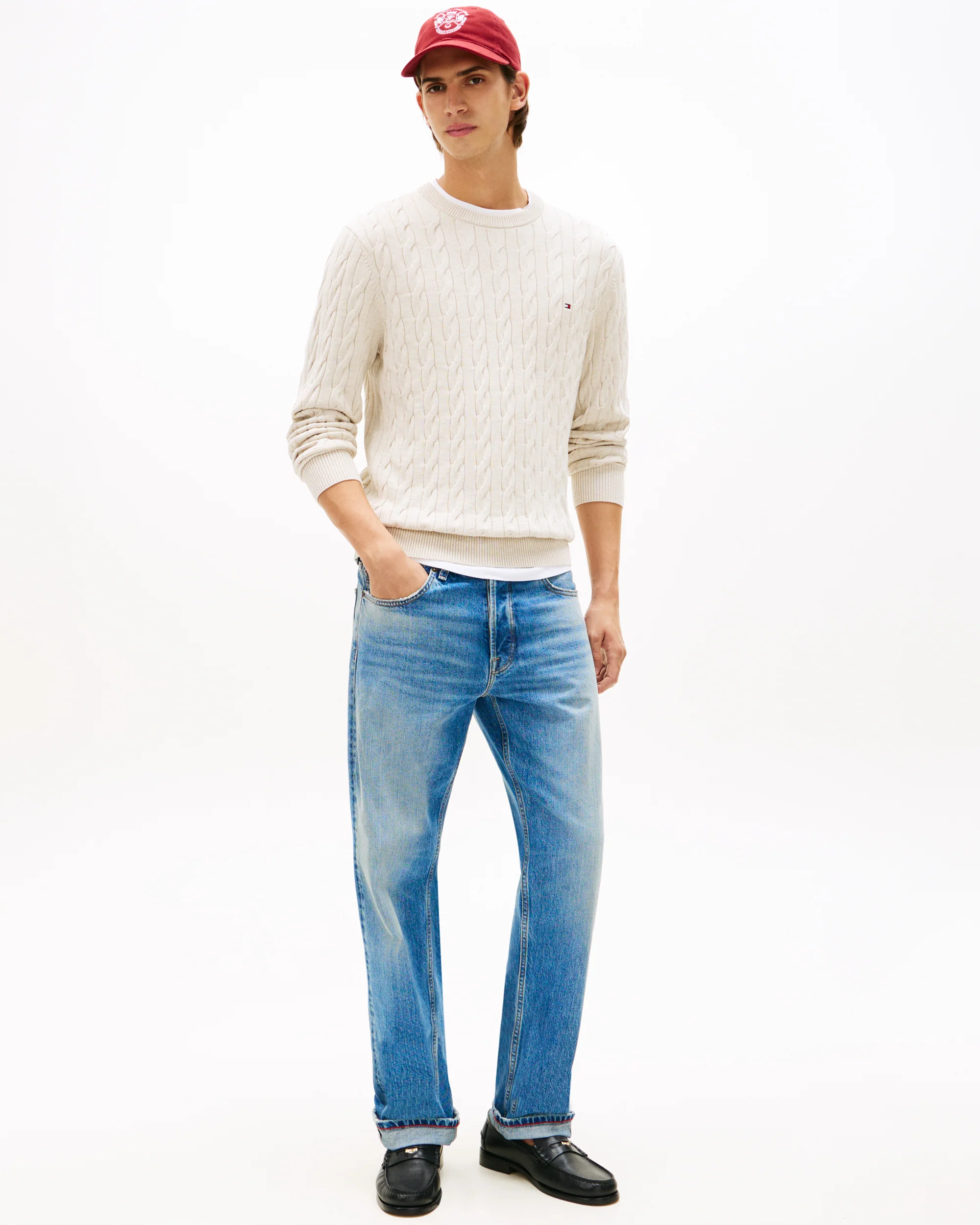 Tommy Hilfiger Classic Cable Mens Crew Jumper - Heathered Oatmilk - Image 3