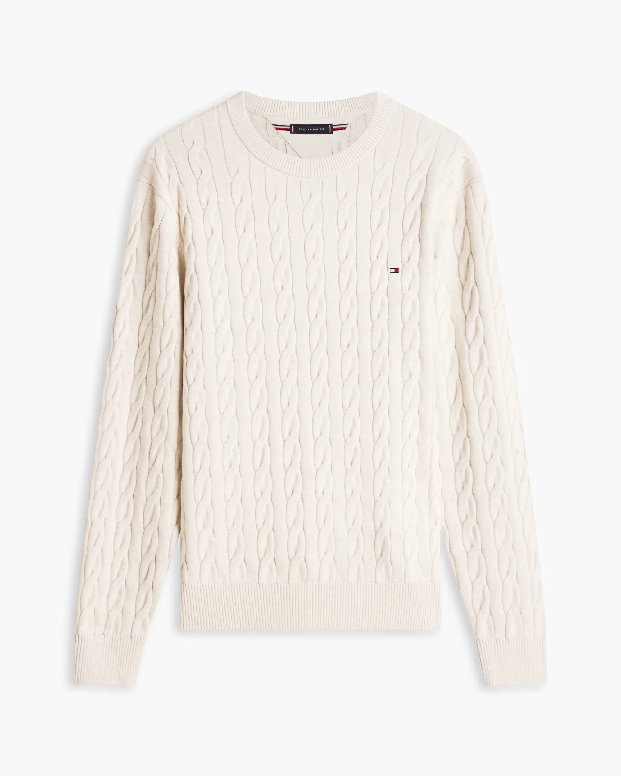 Tommy Hilfiger Classic Cable Mens Crew Jumper - Heathered Oatmilk - Image 5