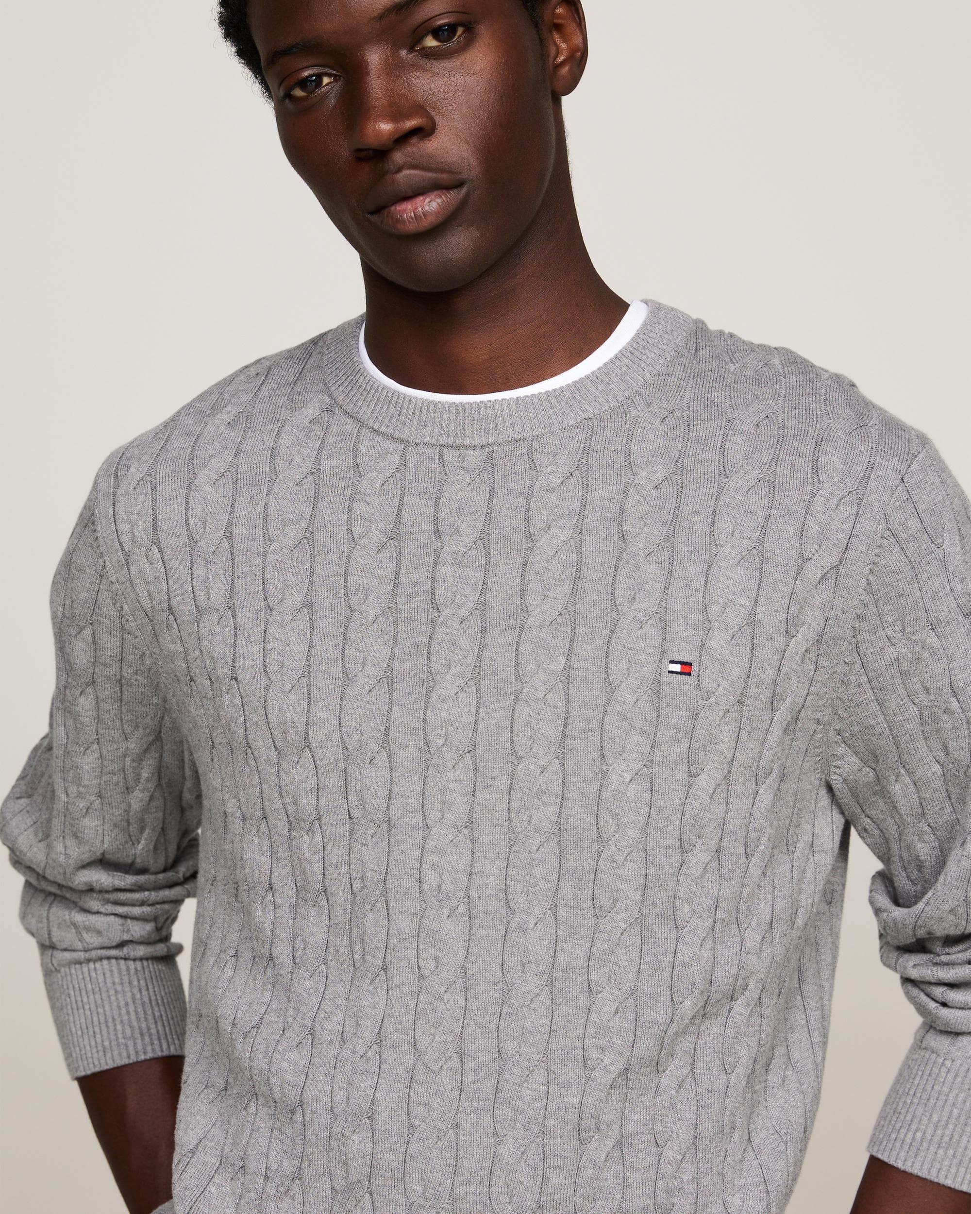 Tommy Hilfiger Classic Cable Mens Crew Jumper - Medium Grey Heather - Image 2