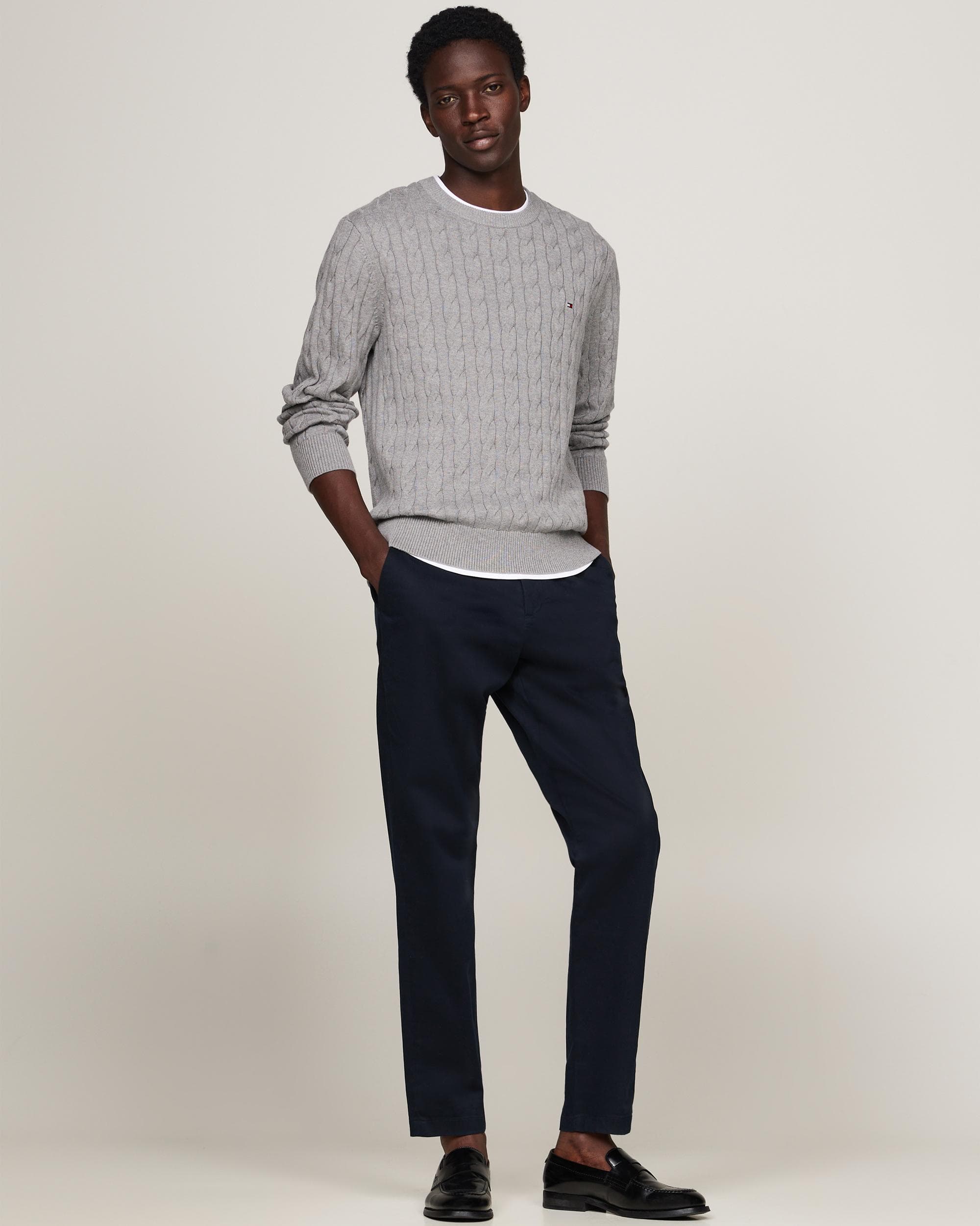 Tommy Hilfiger Classic Cable Mens Crew Jumper - Medium Grey Heather - Image 3