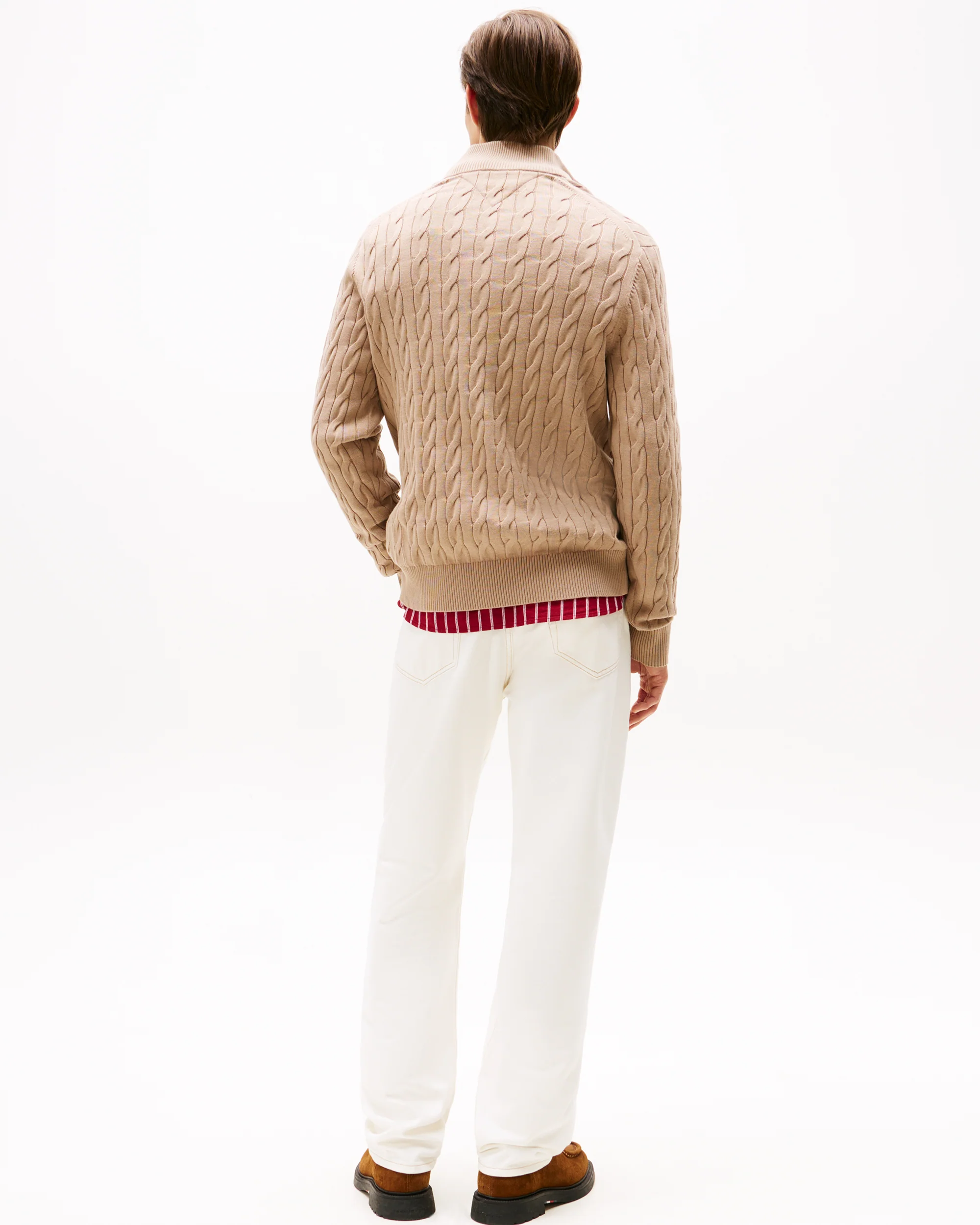 Tommy Hilfiger Classic Cotton Cable Mens Half Zip Mock Sweatshirt - Coastal Taupe - Image 4