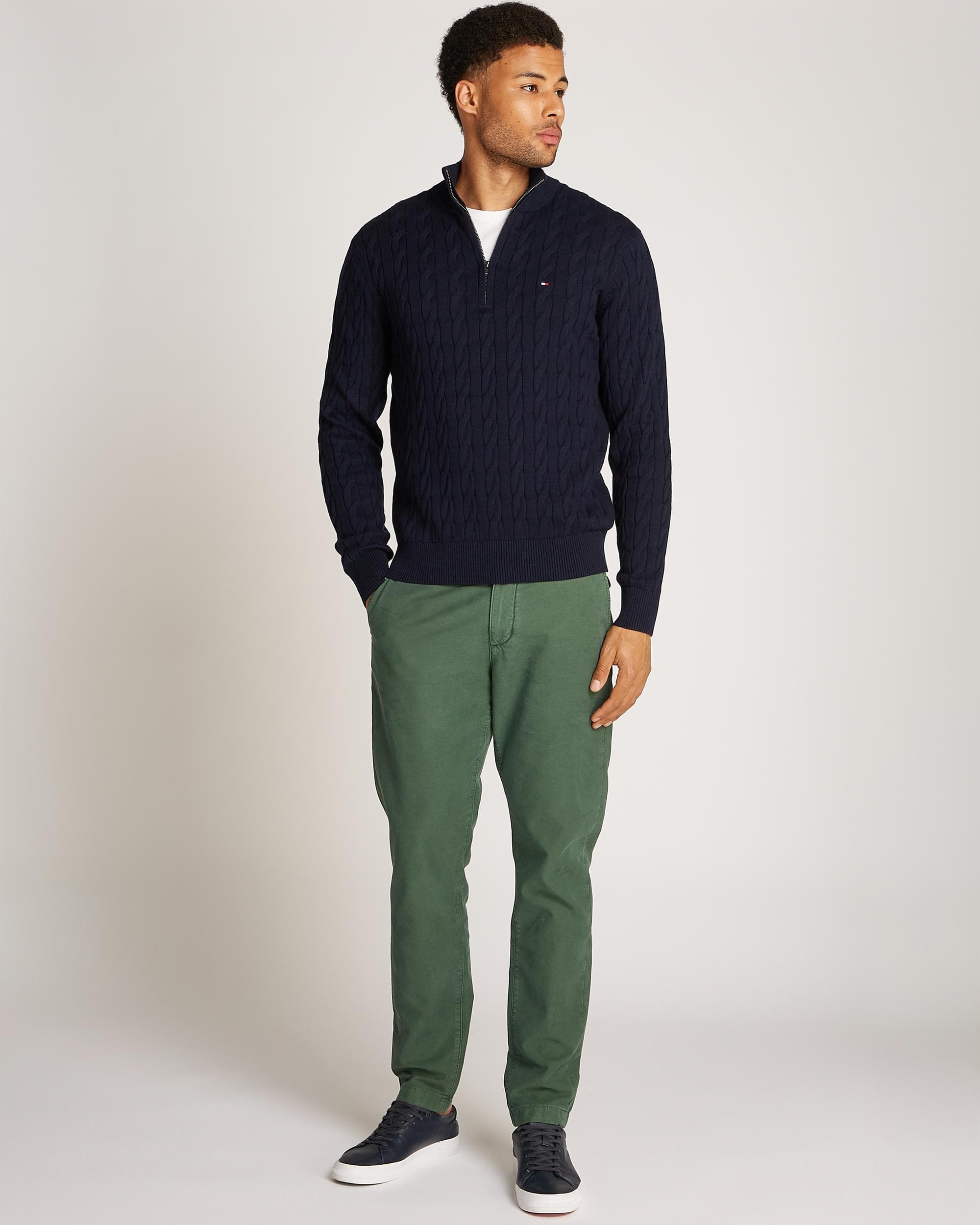 Tommy Hilfiger Classic Cotton Cable Mens Half Zip Mock Sweatshirt - Desert Sky - Image 3